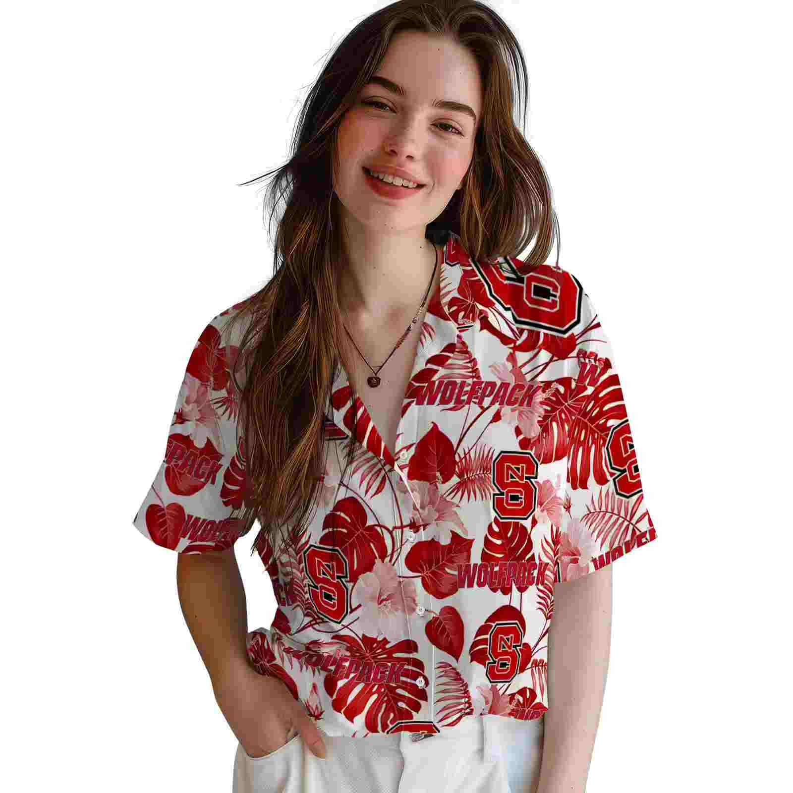 nc state wolfpack tropical plants red white hawaiian shirt latest model