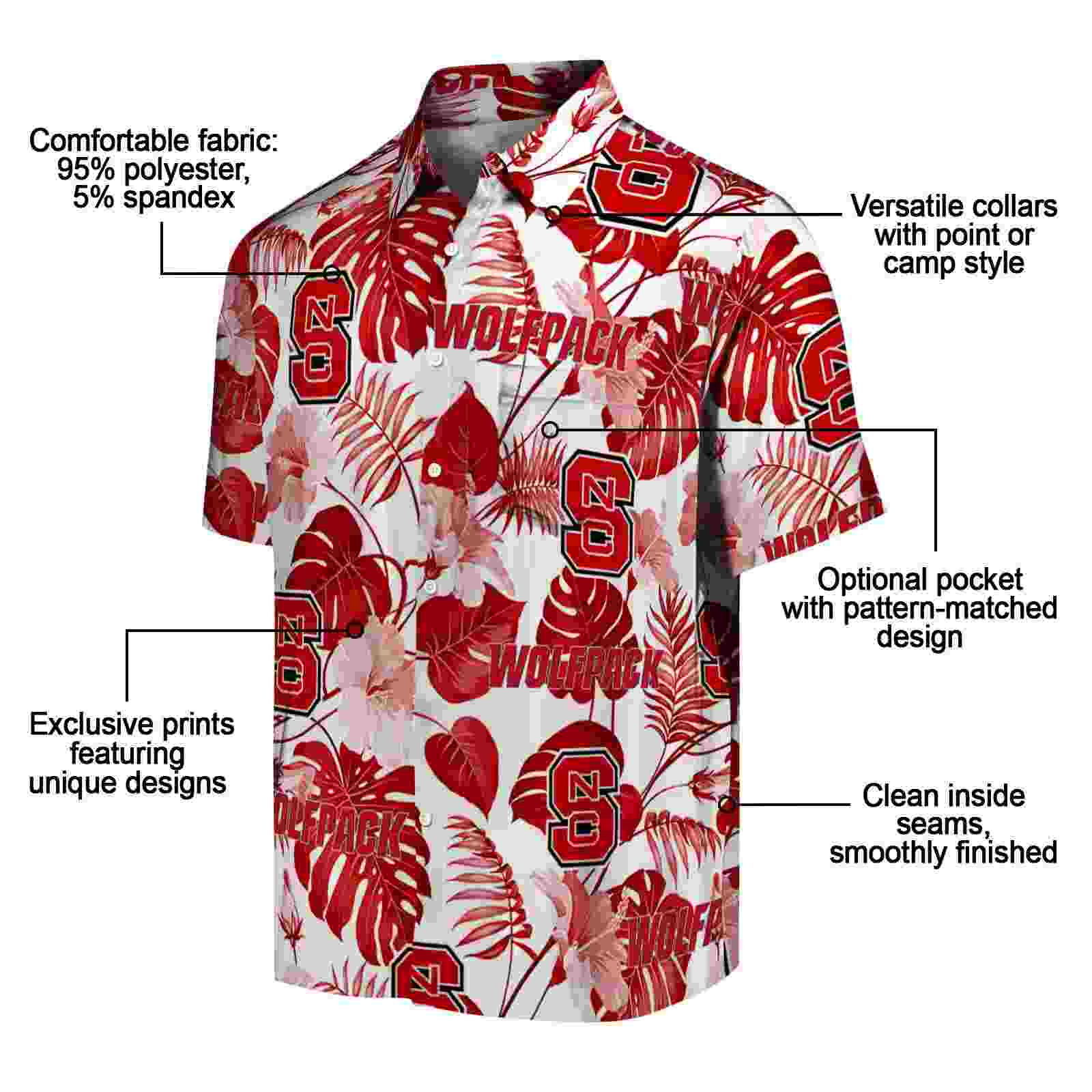 nc state wolfpack tropical plants red white hawaiian shirt new arrival