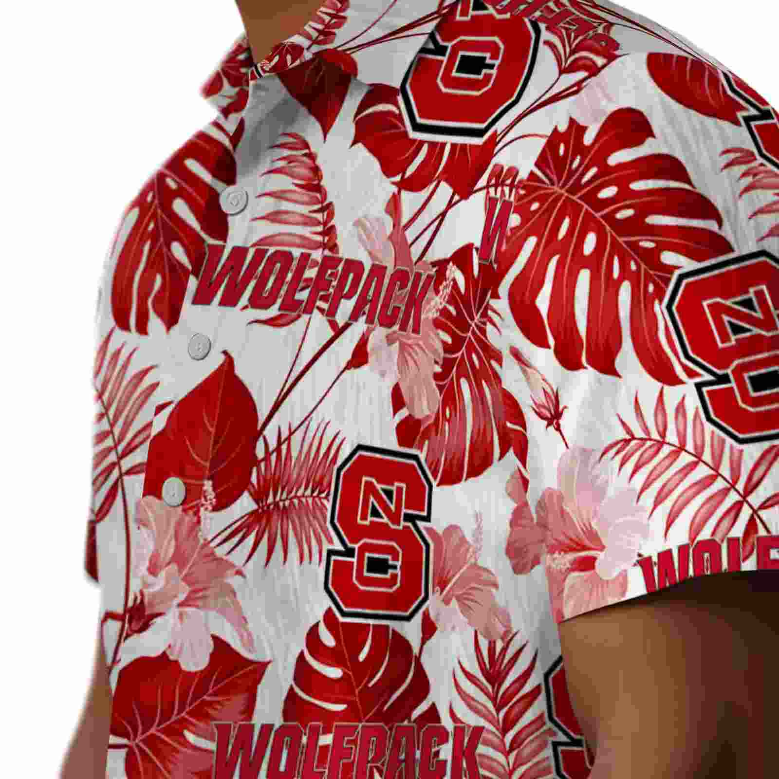 nc state wolfpack tropical plants red white hawaiian shirt trendy