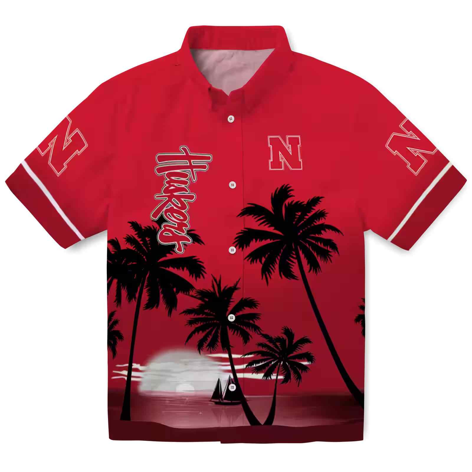 Nebraska Cornhuskers Beach Sunset Red Black Hawaiian Shirt