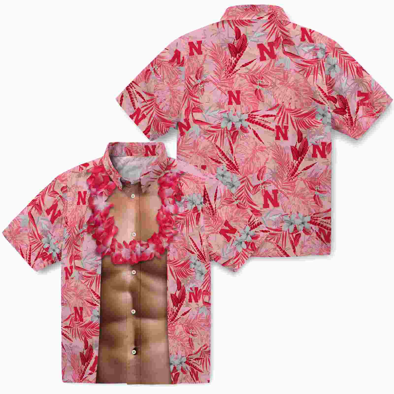 nebraska cornhuskers chest illusion red hawaiian shirt high quality