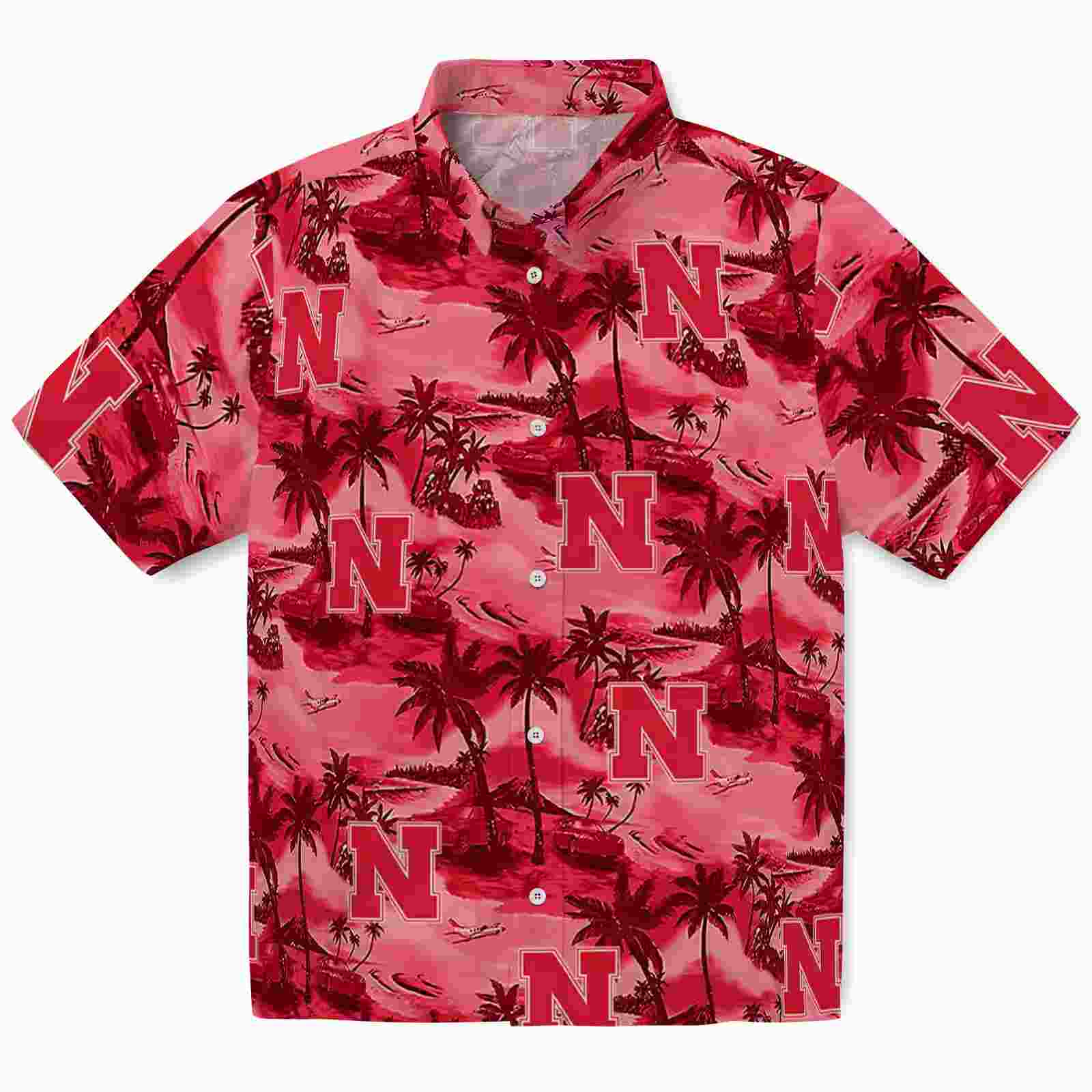 Nebraska Cornhuskers Coastal Palms Red Hawaiian Shirt