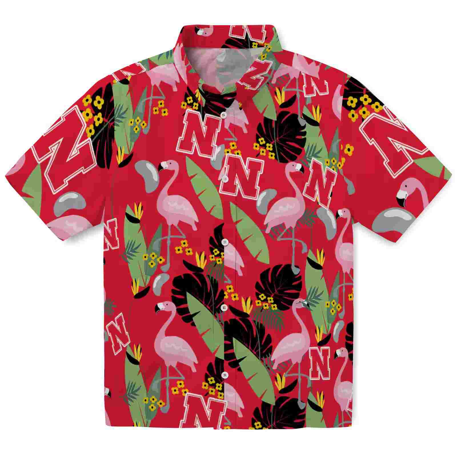 Nebraska Cornhuskers Flamingo Leaves Red Hawaiian Shirt