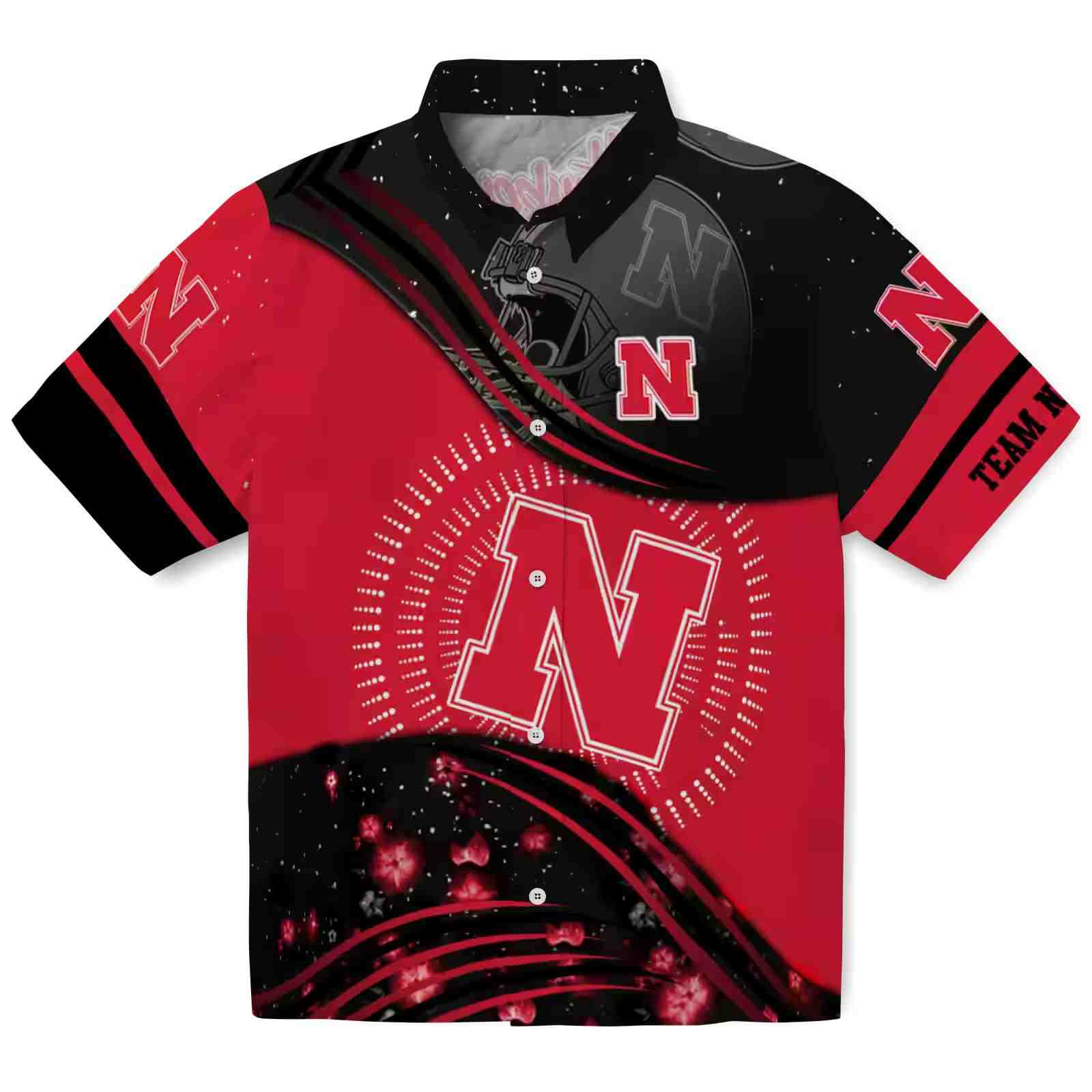 Nebraska Cornhuskers Football Wave Red Black Hawaiian Shirt