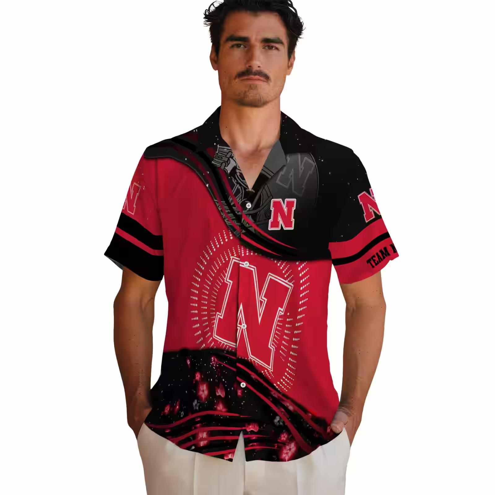 nebraska cornhuskers football wave red black hawaiian shirt fashion forward