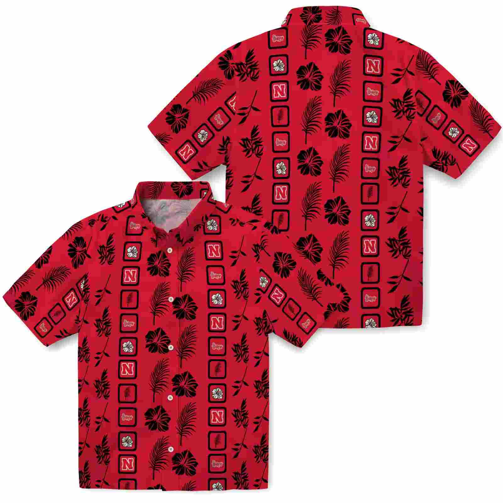 nebraska cornhuskers framed floral red hawaiian shirt high quality