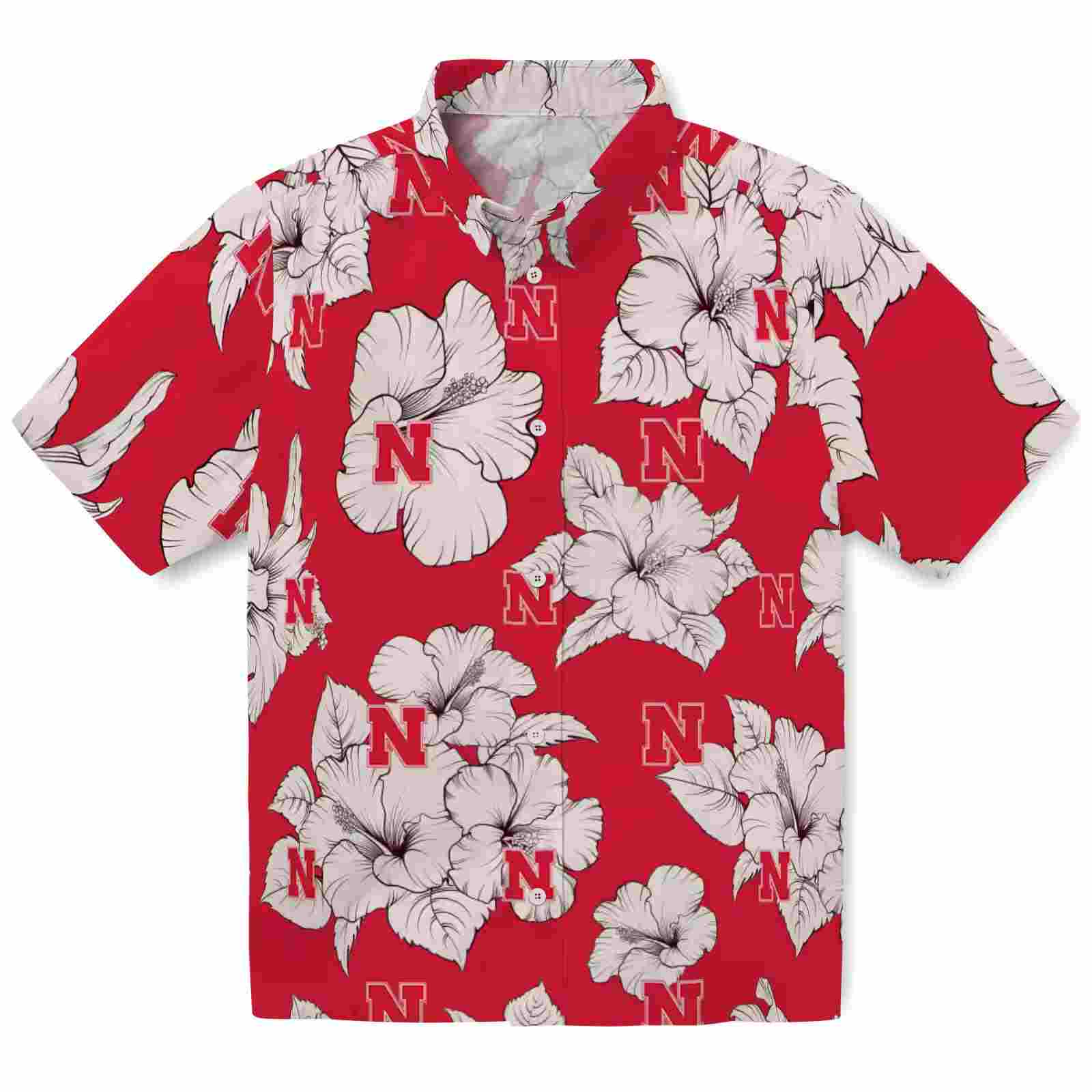 Nebraska Cornhuskers Hibiscus Blooms Red White Hawaiian Shirt