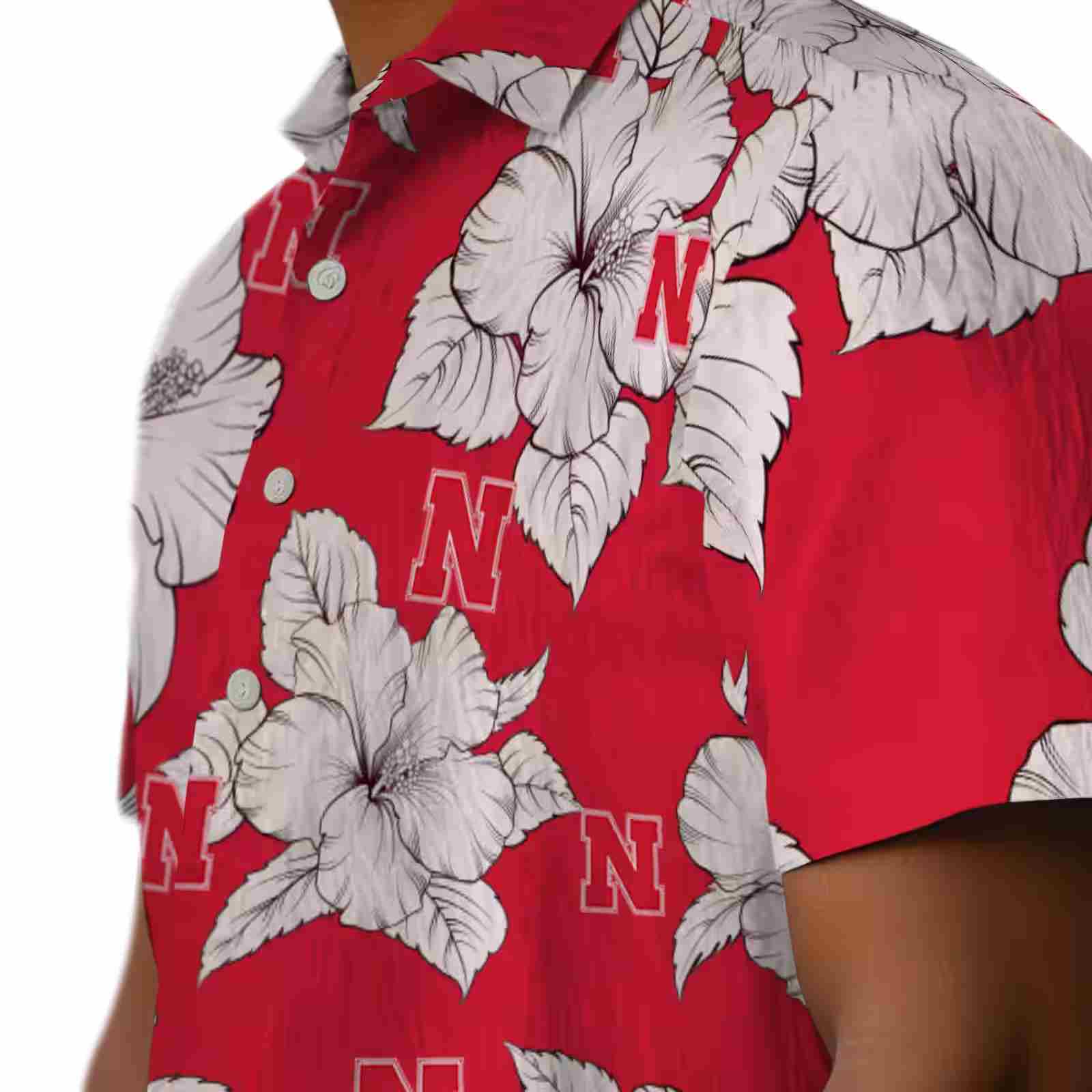 nebraska cornhuskers hibiscus blooms red white hawaiian shirt trendy