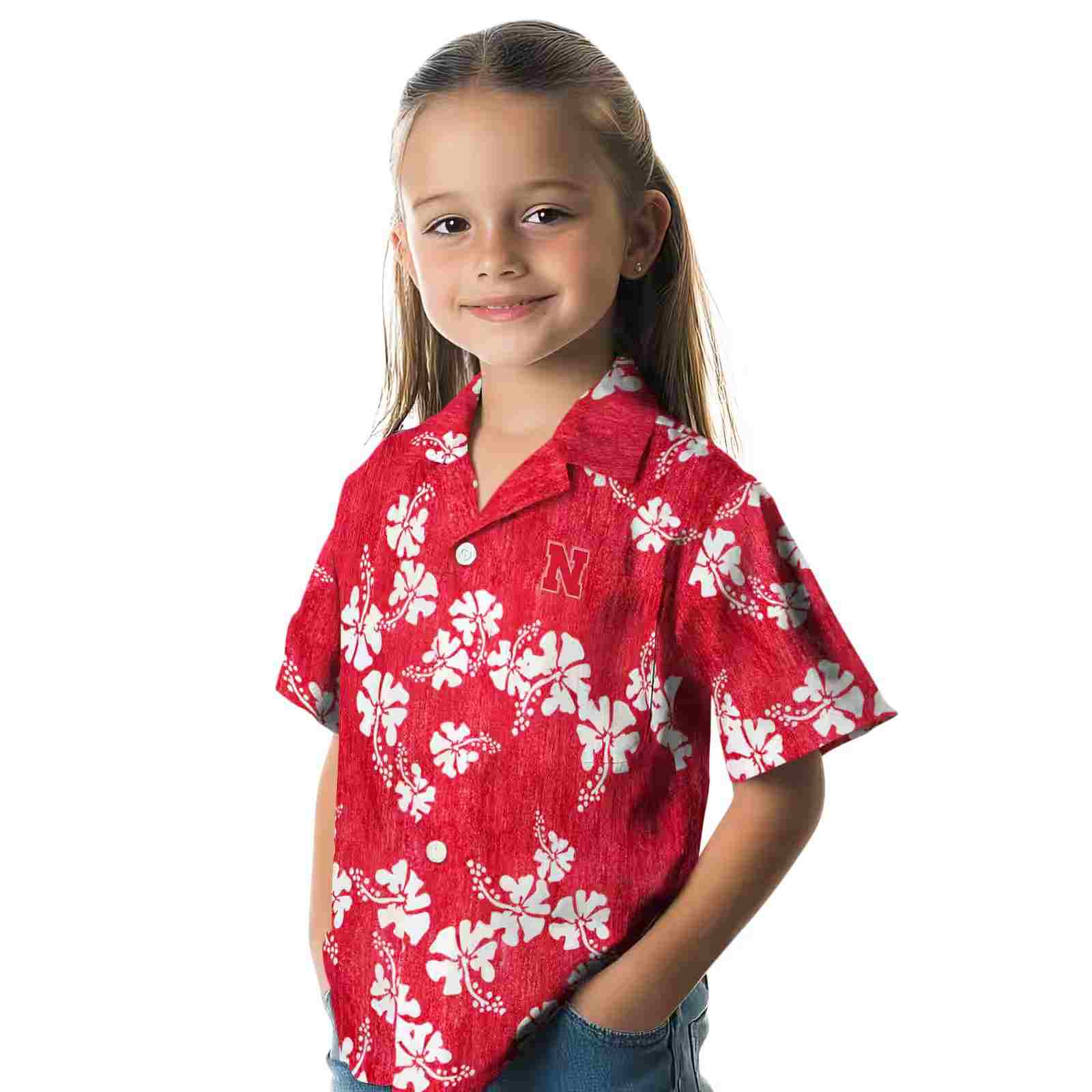 nebraska cornhuskers hibiscus clusters red hawaiian shirt premium grade