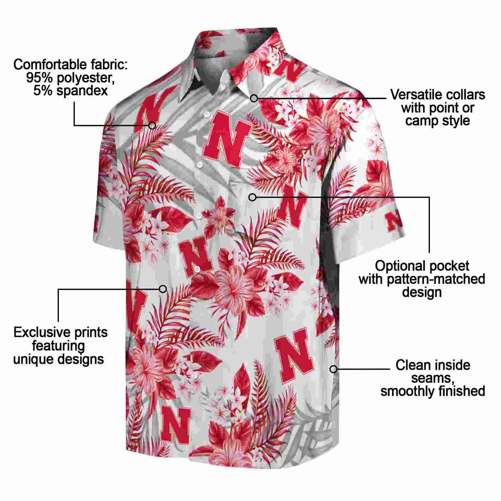 nebraska cornhuskers hibiscus palm leaves red white hawaiian shirt new arrival