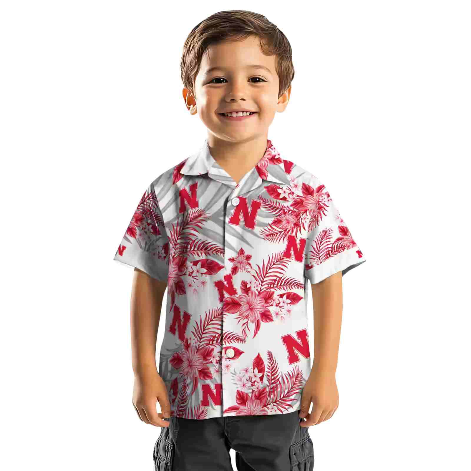 nebraska cornhuskers hibiscus palm leaves red white hawaiian shirt top rated