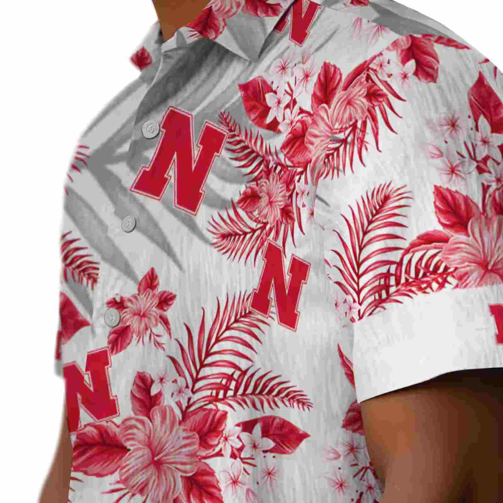 nebraska cornhuskers hibiscus palm leaves red white hawaiian shirt trendy