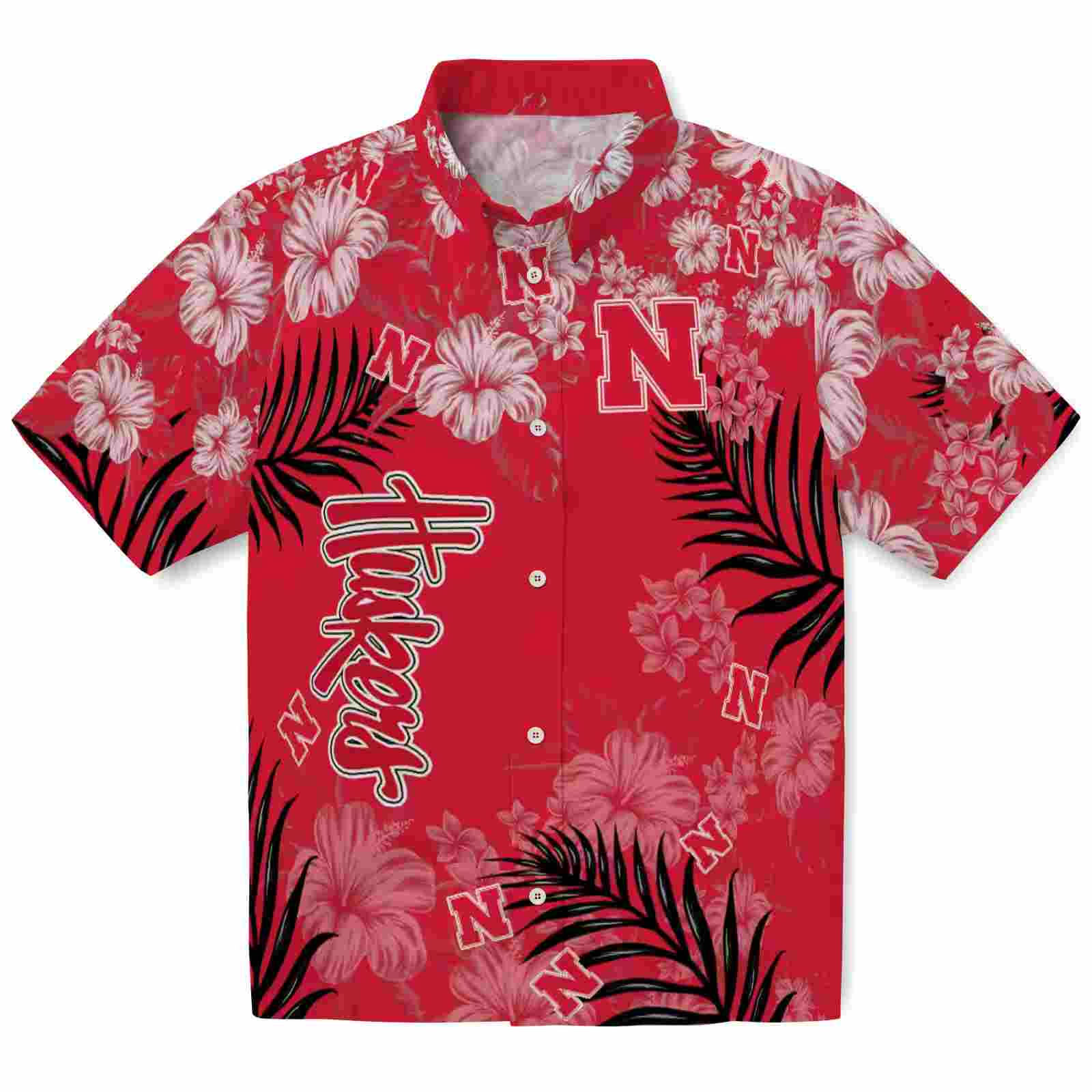 Nebraska Cornhuskers Hibiscus Print Red Hawaiian Shirt