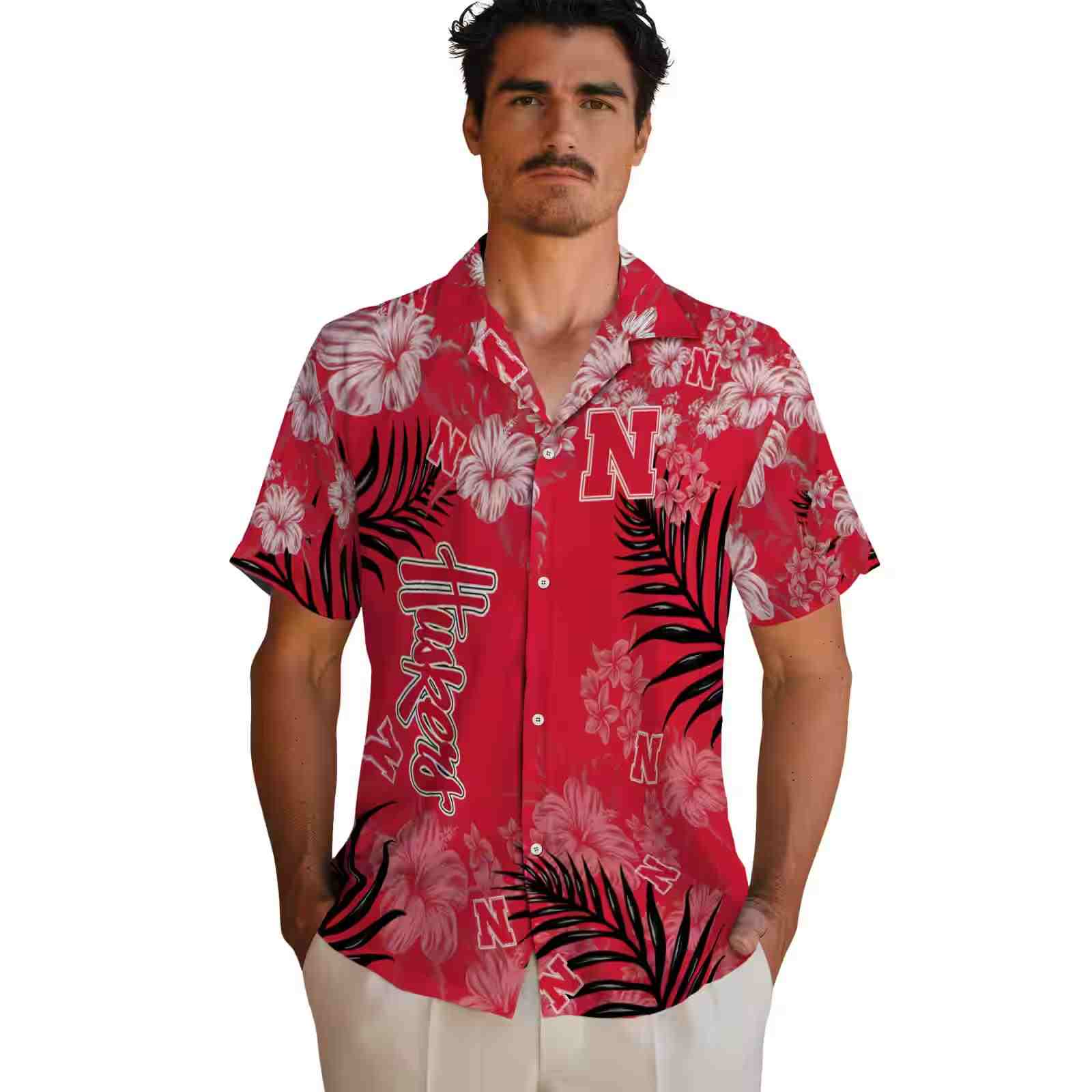 nebraska cornhuskers hibiscus print red hawaiian shirt fashion forward