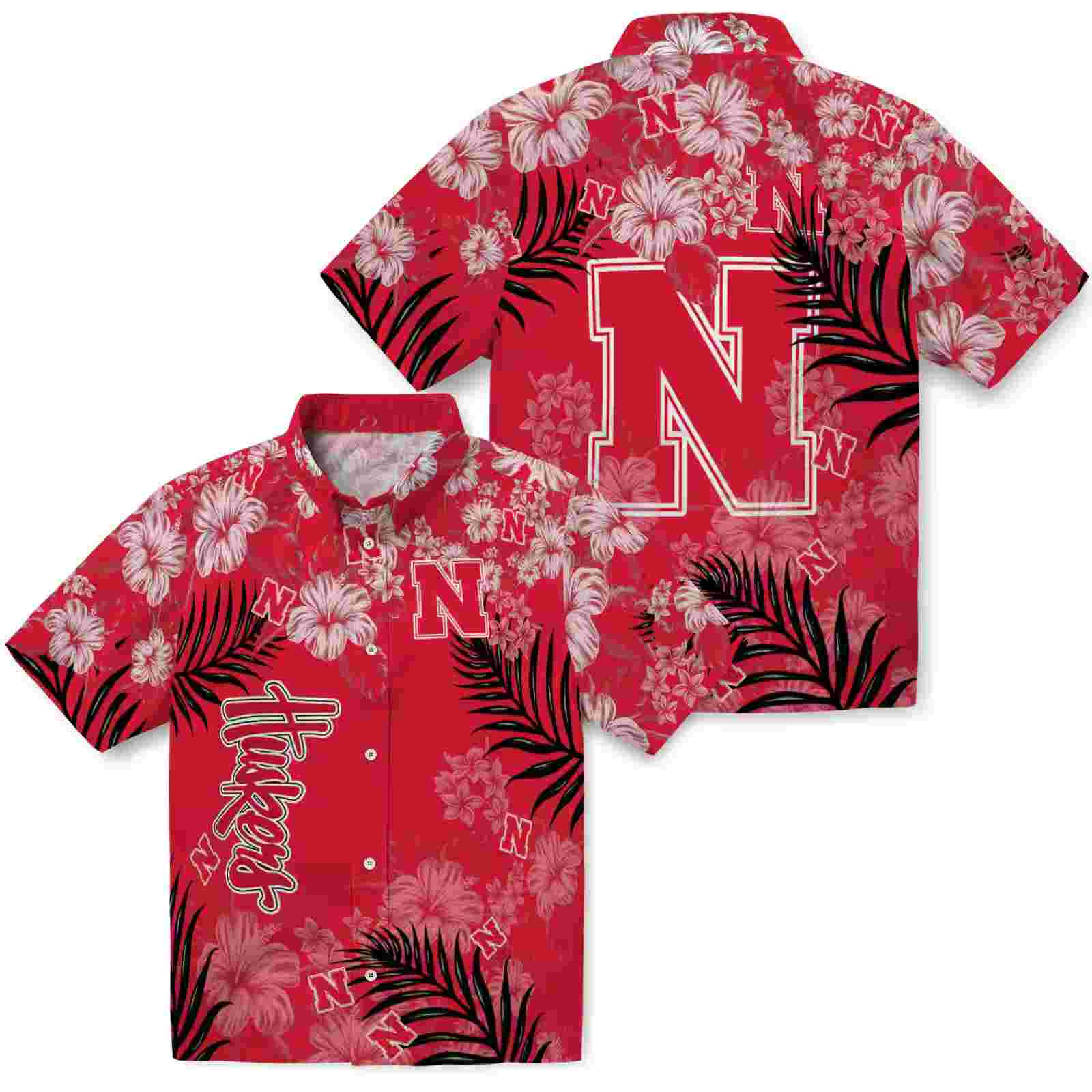 nebraska cornhuskers hibiscus print red hawaiian shirt high quality