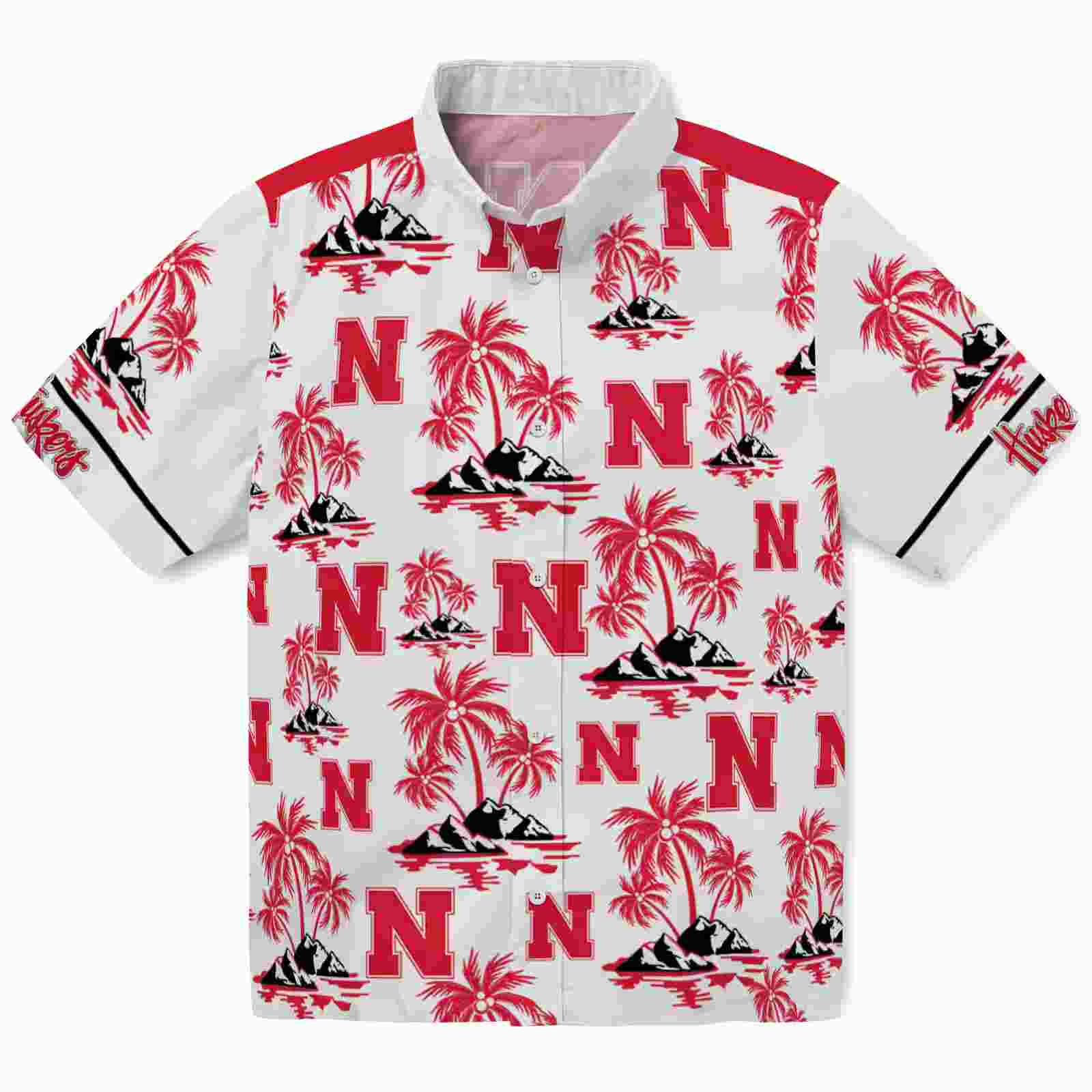 Nebraska Cornhuskers Palm Island Print Red White Hawaiian Shirt