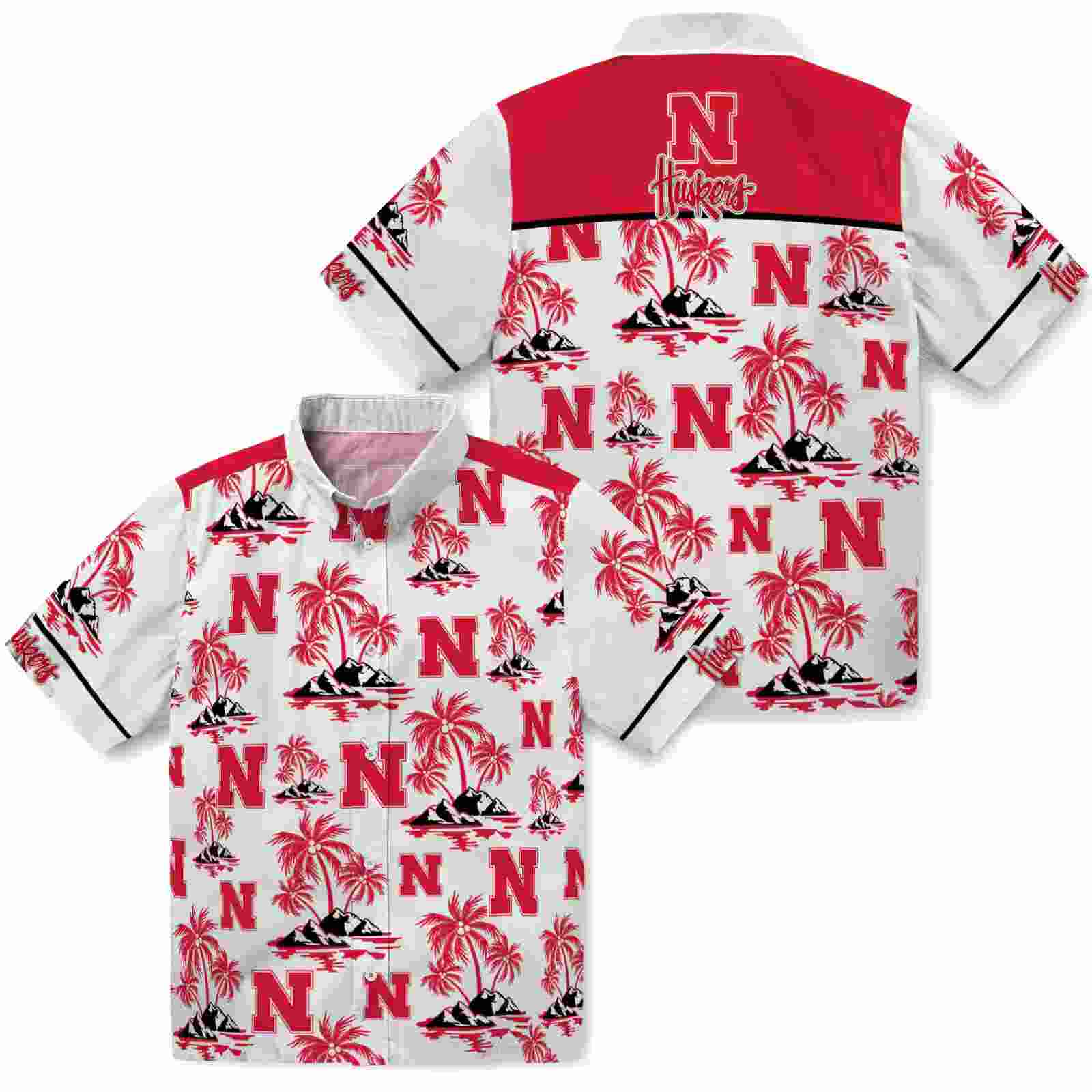 nebraska cornhuskers palm island print red white hawaiian shirt high quality