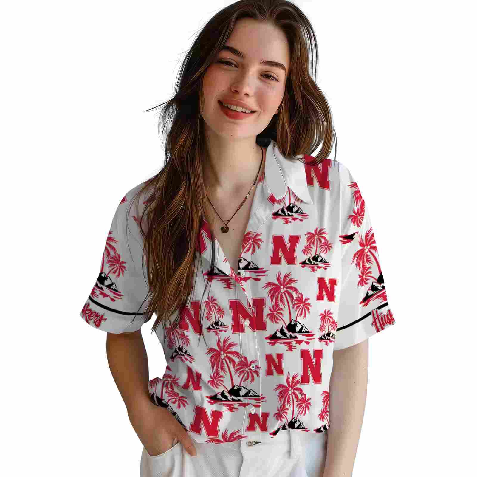 nebraska cornhuskers palm island print red white hawaiian shirt latest model