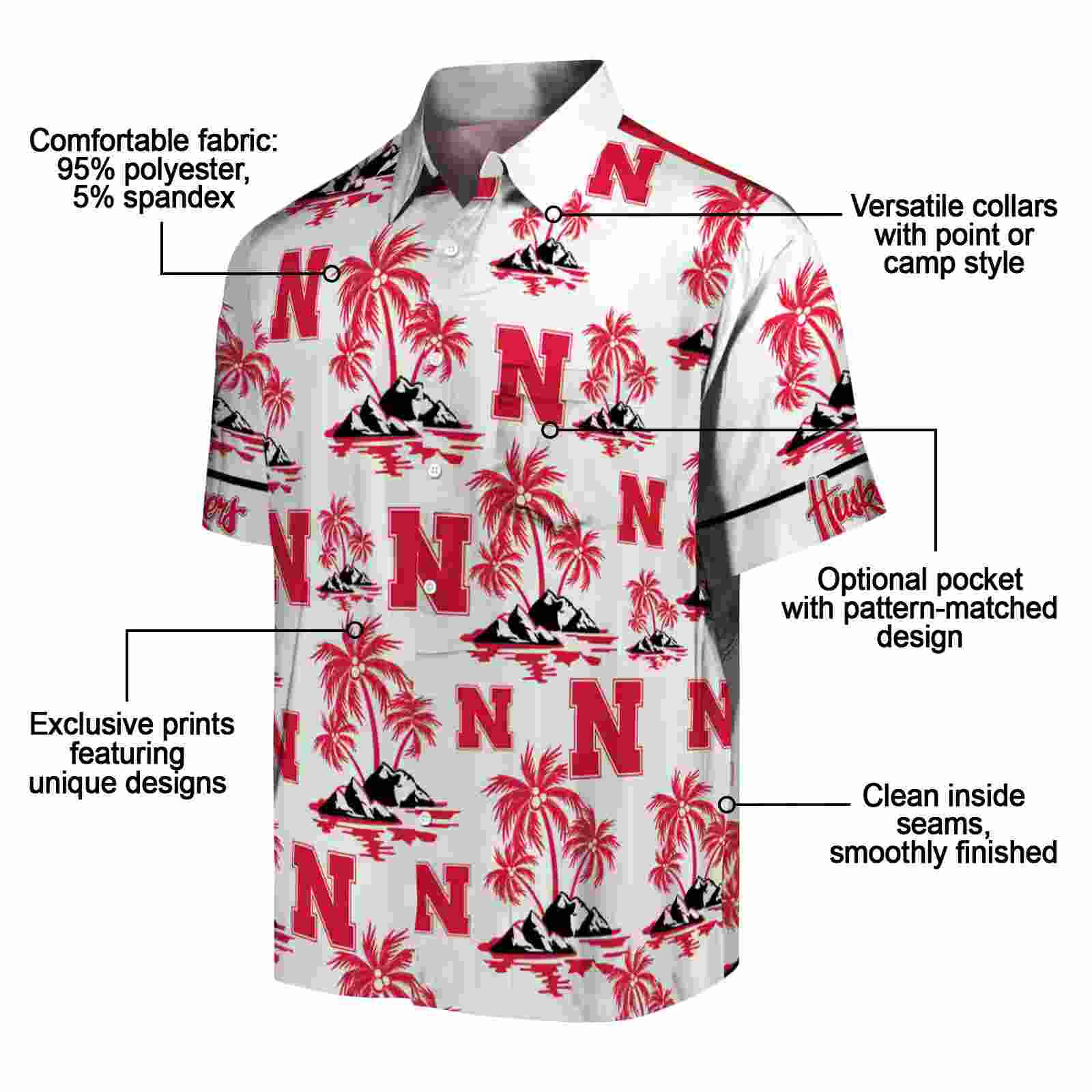 nebraska cornhuskers palm island print red white hawaiian shirt new arrival