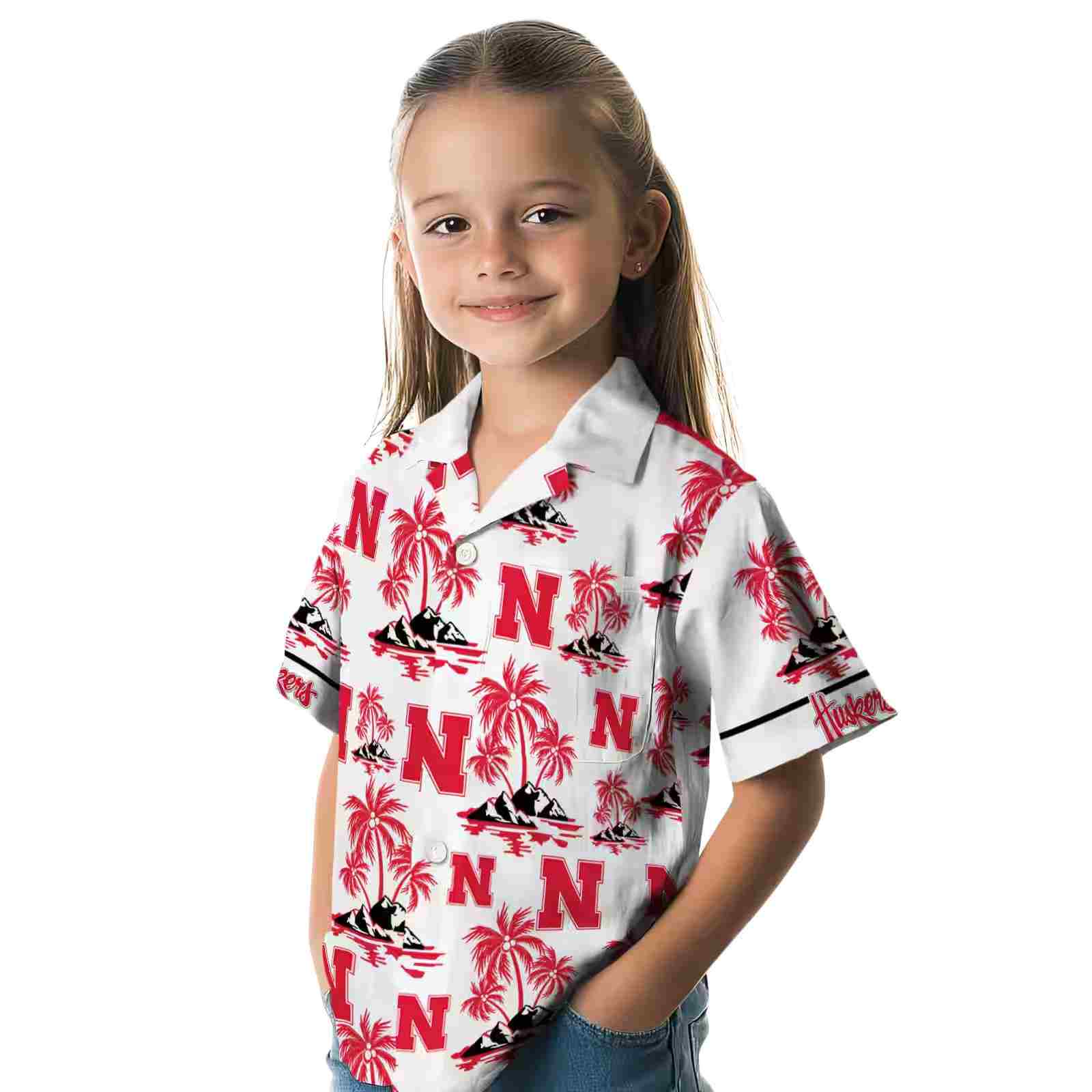 nebraska cornhuskers palm island print red white hawaiian shirt premium grade