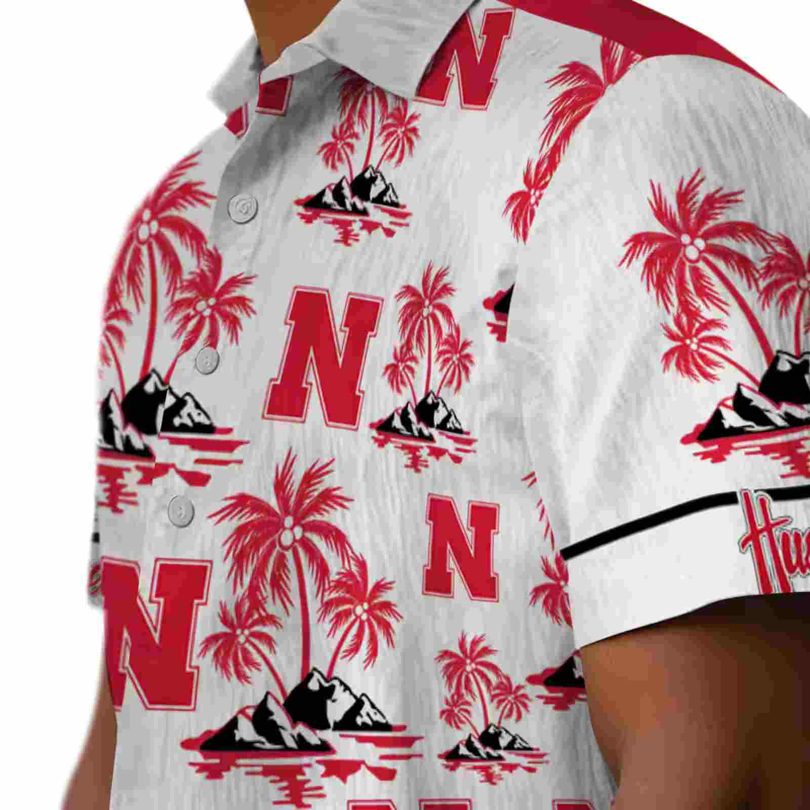 nebraska cornhuskers palm island print red white hawaiian shirt trendy