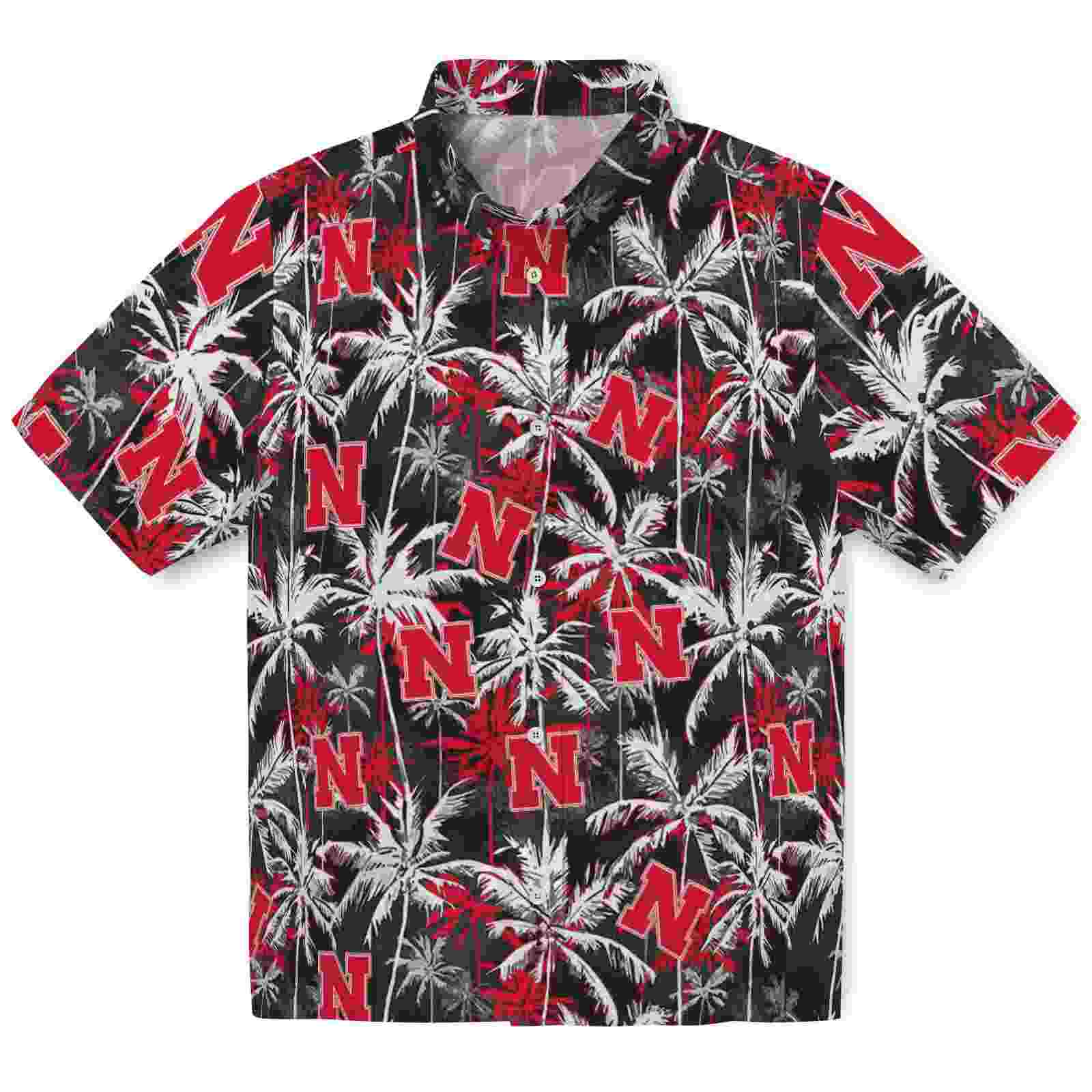 Nebraska Cornhuskers Palm Pattern Red Black Hawaiian Shirt