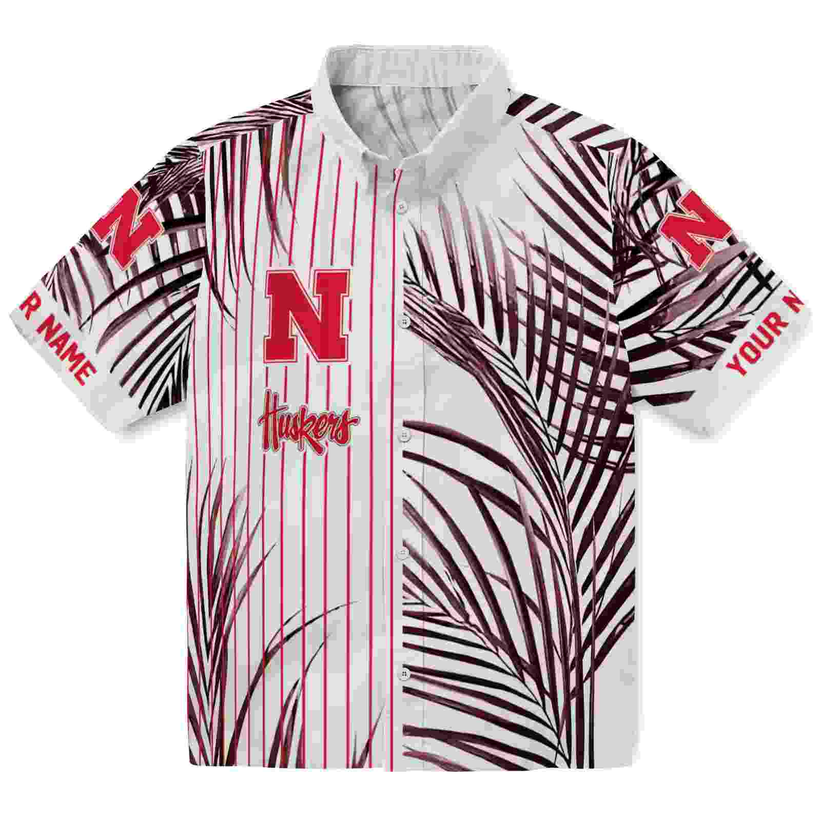 Nebraska Cornhuskers Palm Stripes Red Black White Hawaiian Shirt