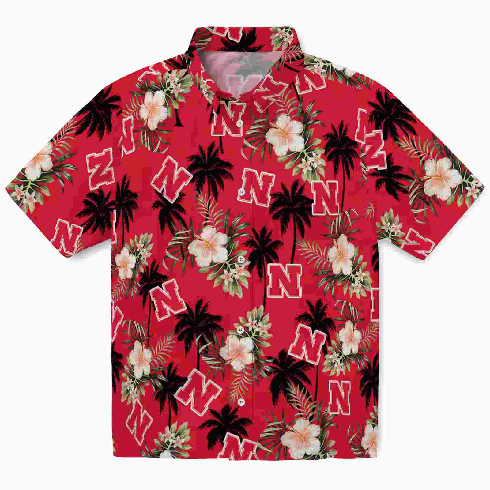 Nebraska Cornhuskers Palm Tree Flower Red Hawaiian Shirt