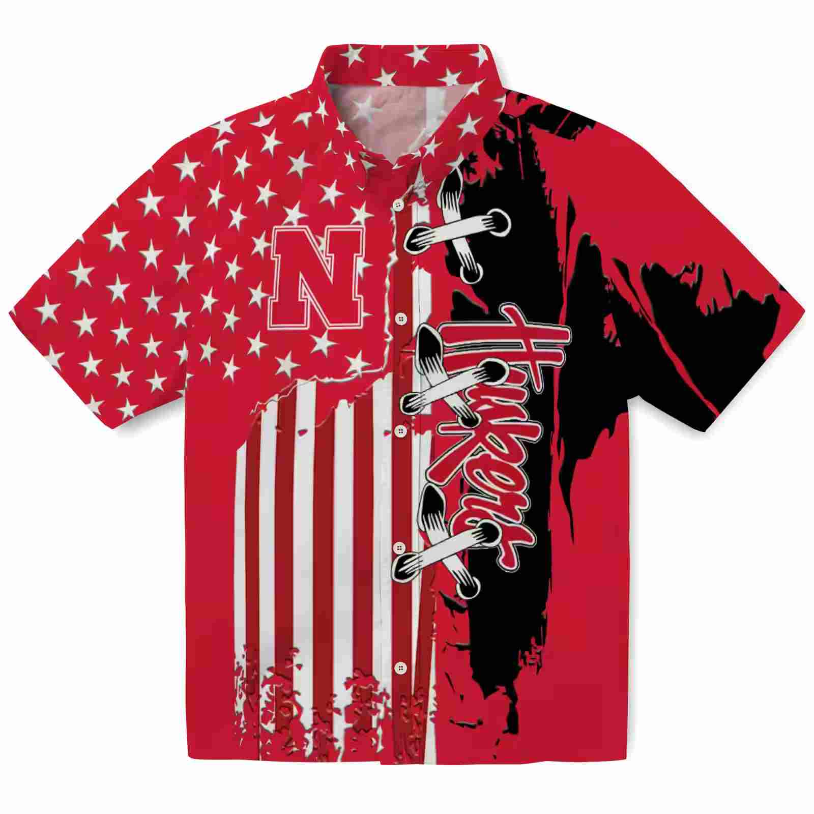 Nebraska Cornhuskers Stitched Flag Red Hawaiian Shirt