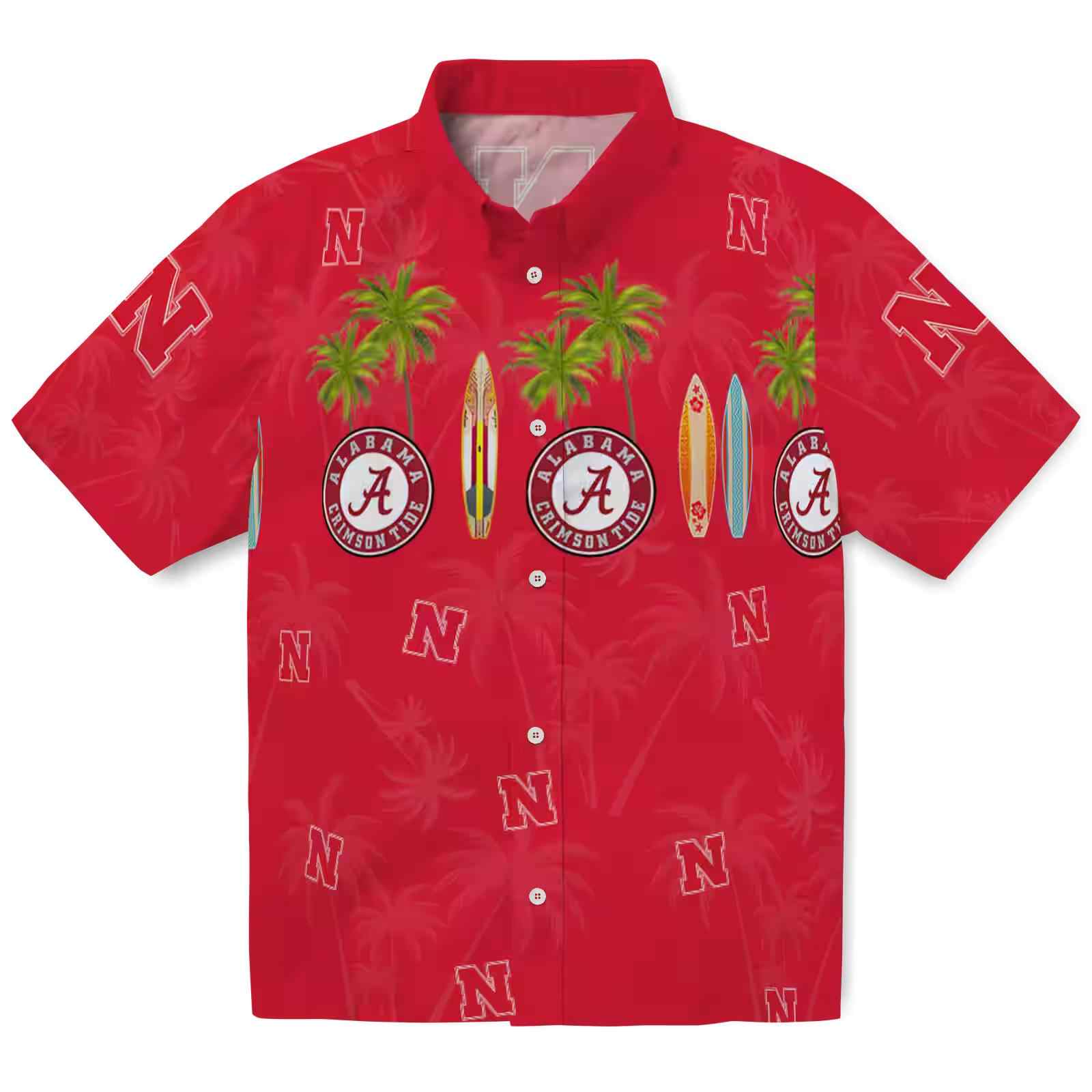 Nebraska Cornhuskers Surfboard Palm Red Hawaiian Shirt