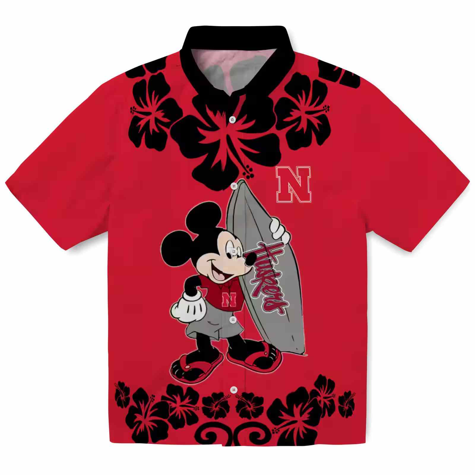 Nebraska Cornhuskers Surfing Mickey Red Hawaiian Shirt