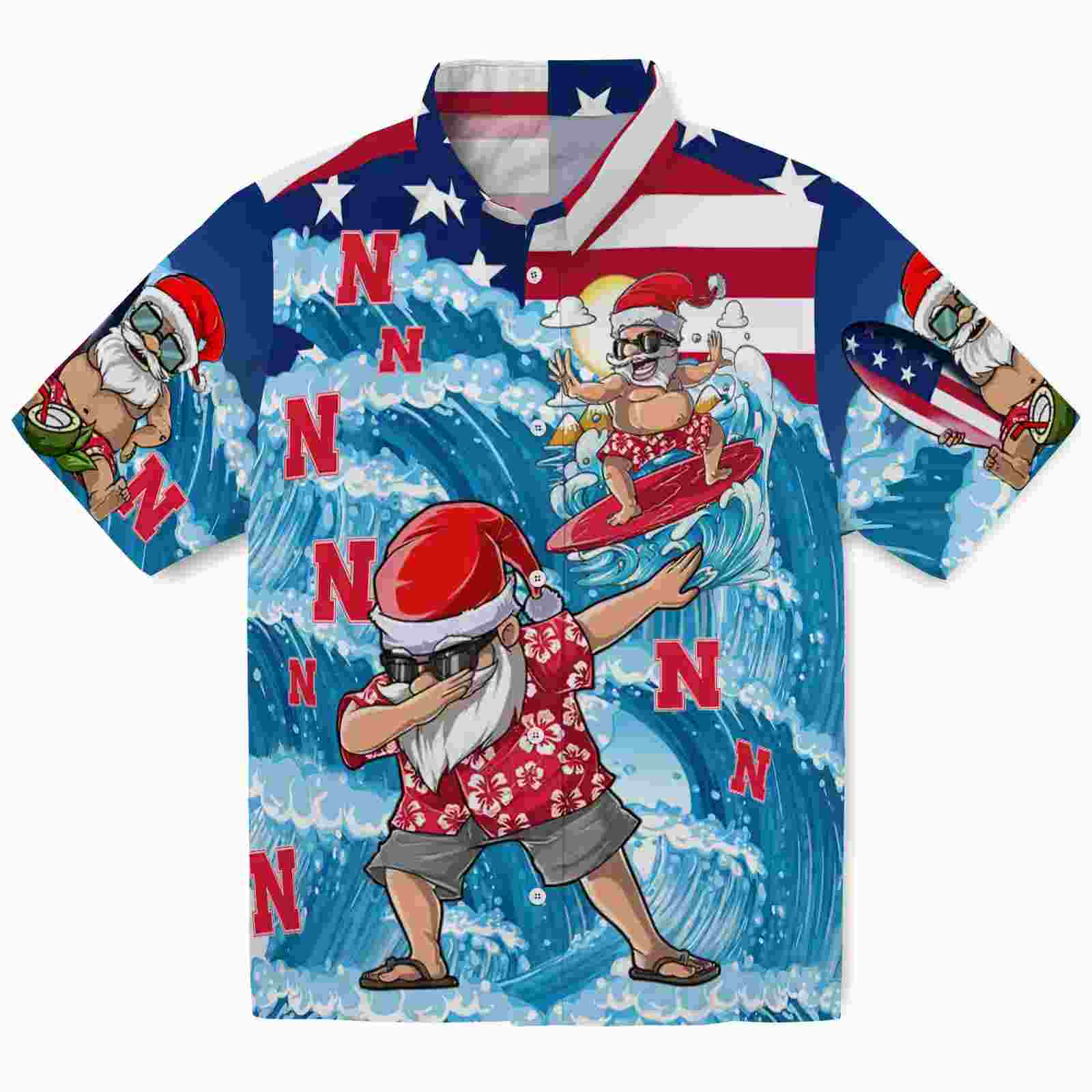 Nebraska Cornhuskers Surfing Santa Blue Hawaiian Shirt