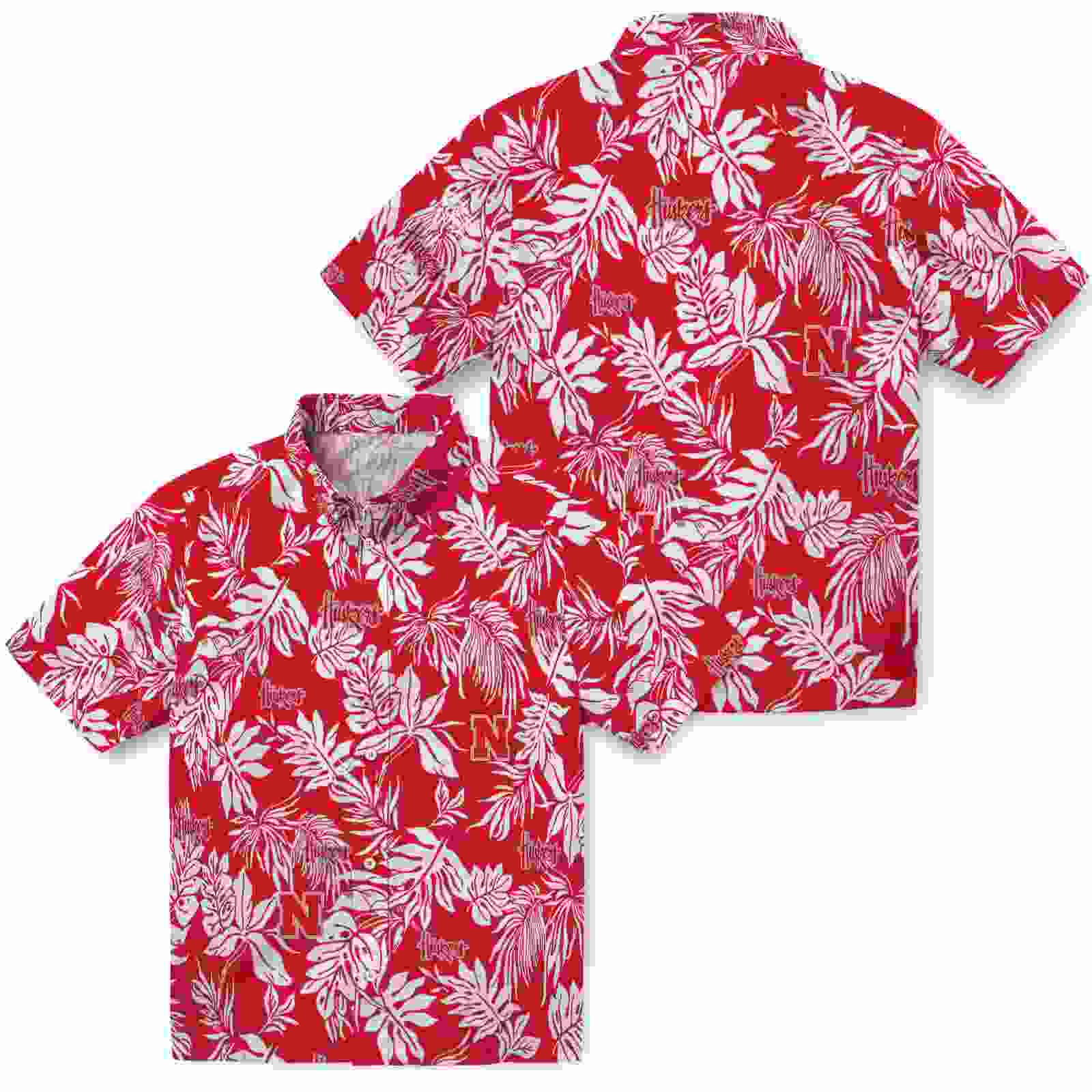 nebraska cornhuskers tropical leaf red white hawaiian shirt high quality