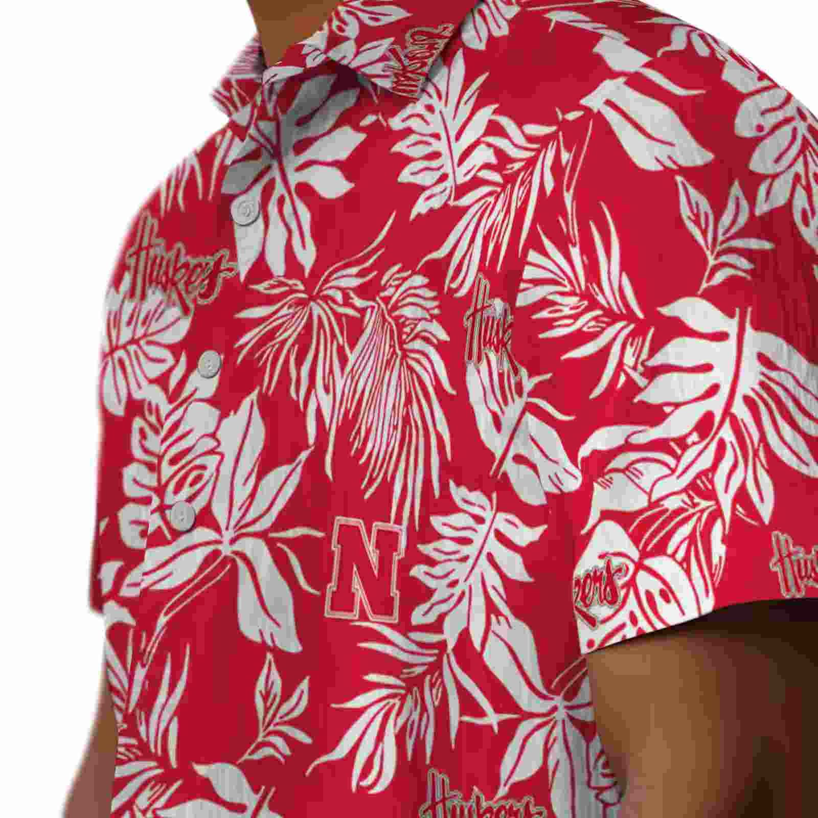 nebraska cornhuskers tropical leaf red white hawaiian shirt trendy