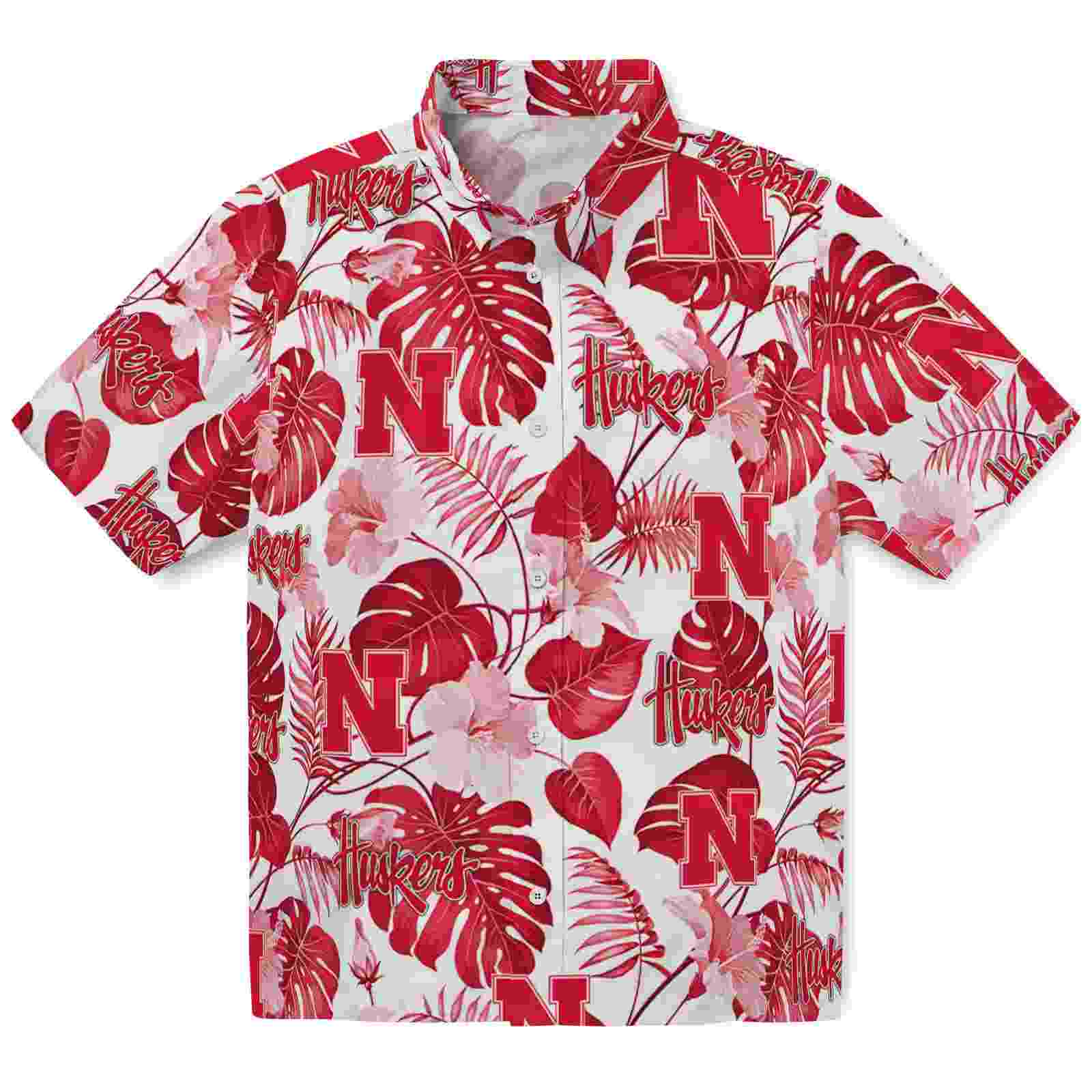 Nebraska Cornhuskers Tropical Plants Red White Hawaiian Shirt