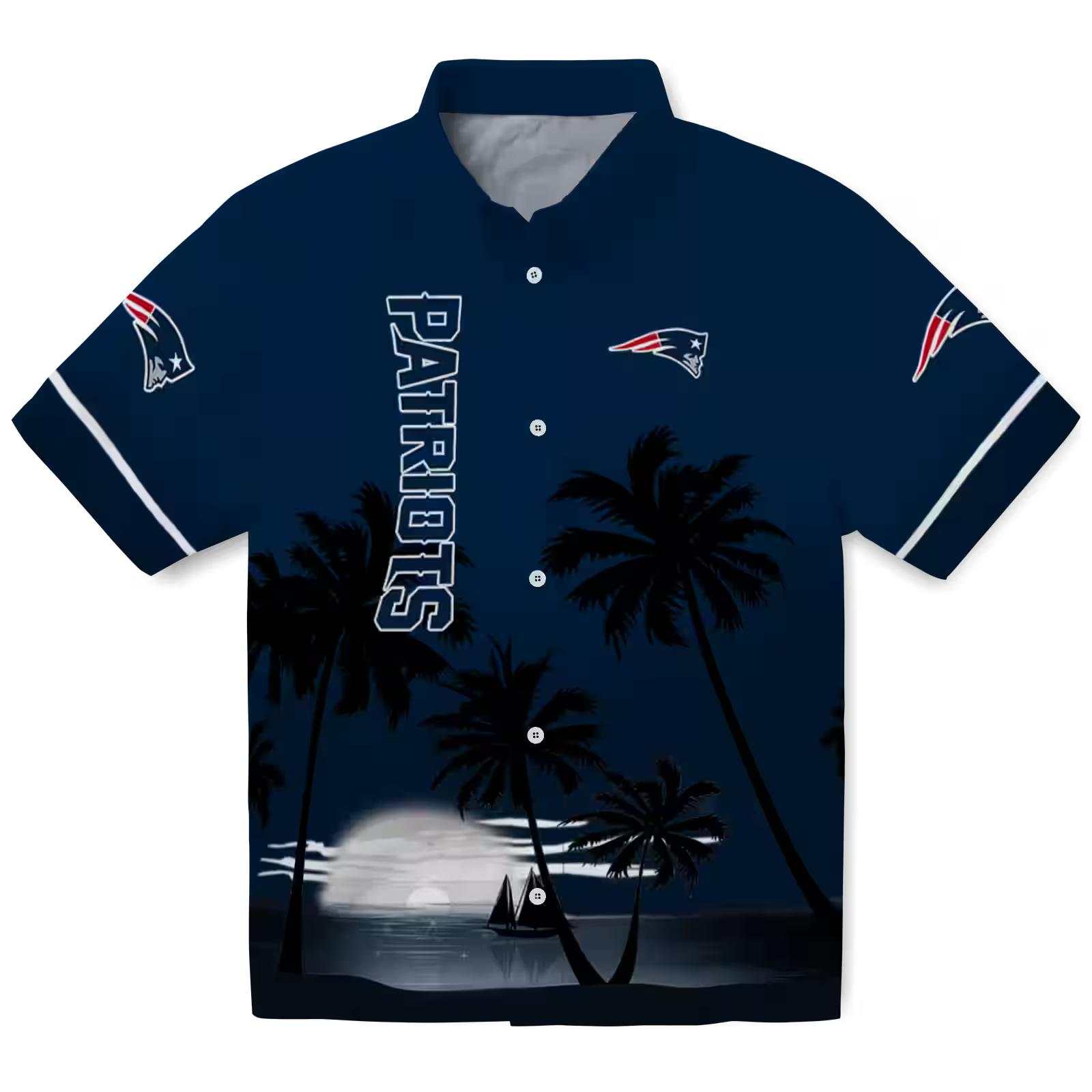 New England Patriots Beach Sunset Blue Black Hawaiian Shirt