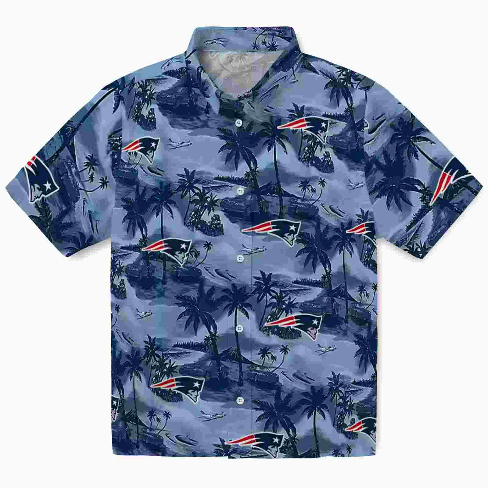 New England Patriots Coastal Palms Blue Hawaiian Shirt