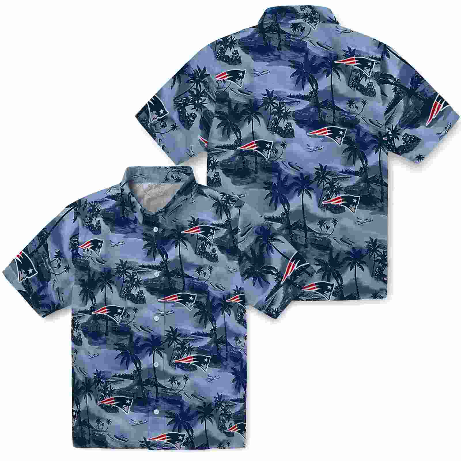 new england patriots coastal palms blue hawaiian shirt high quality