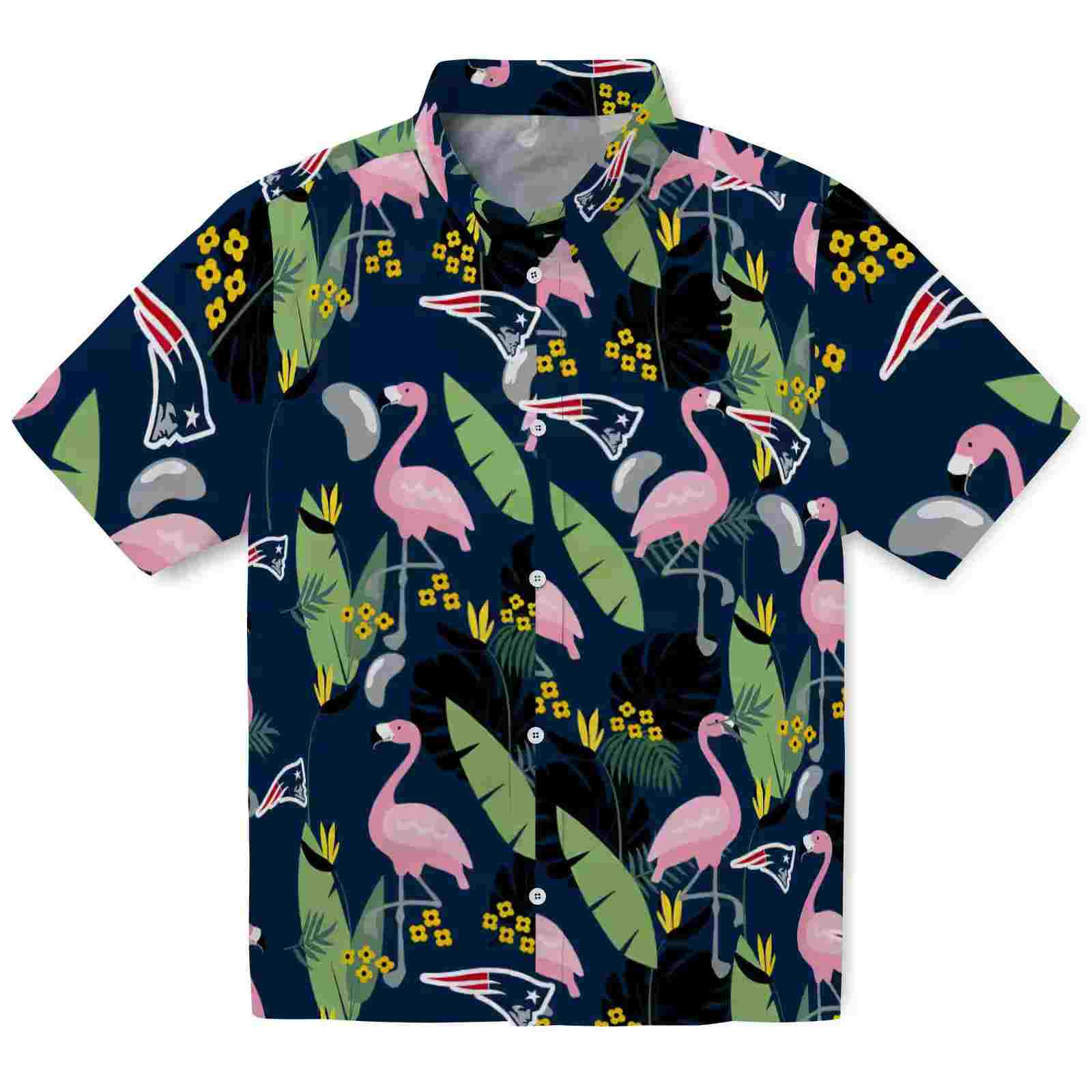 New England Patriots Flamingo Leaves Blue Hawaiian Shirt