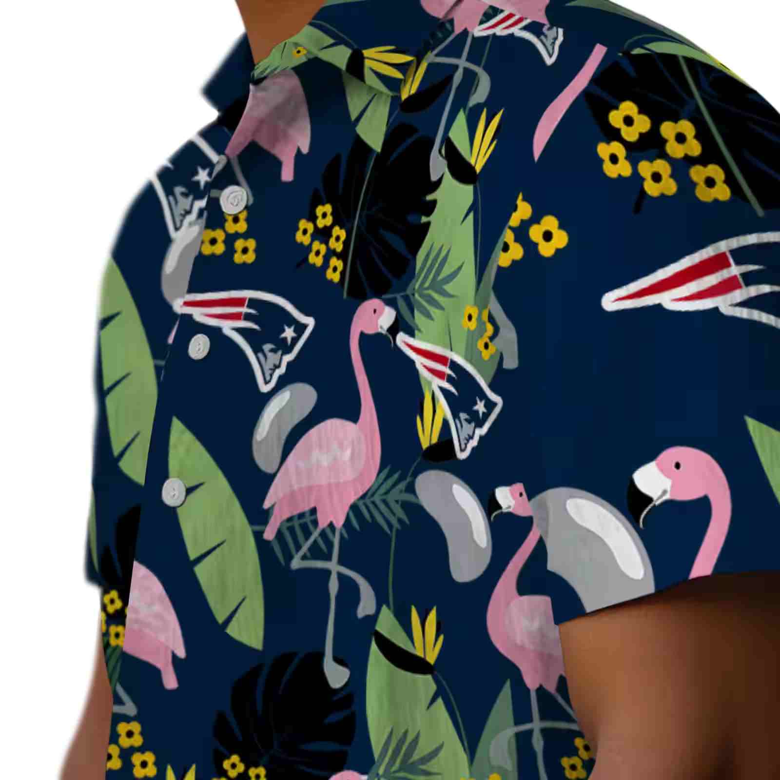 new england patriots flamingo leaves blue hawaiian shirt trendy