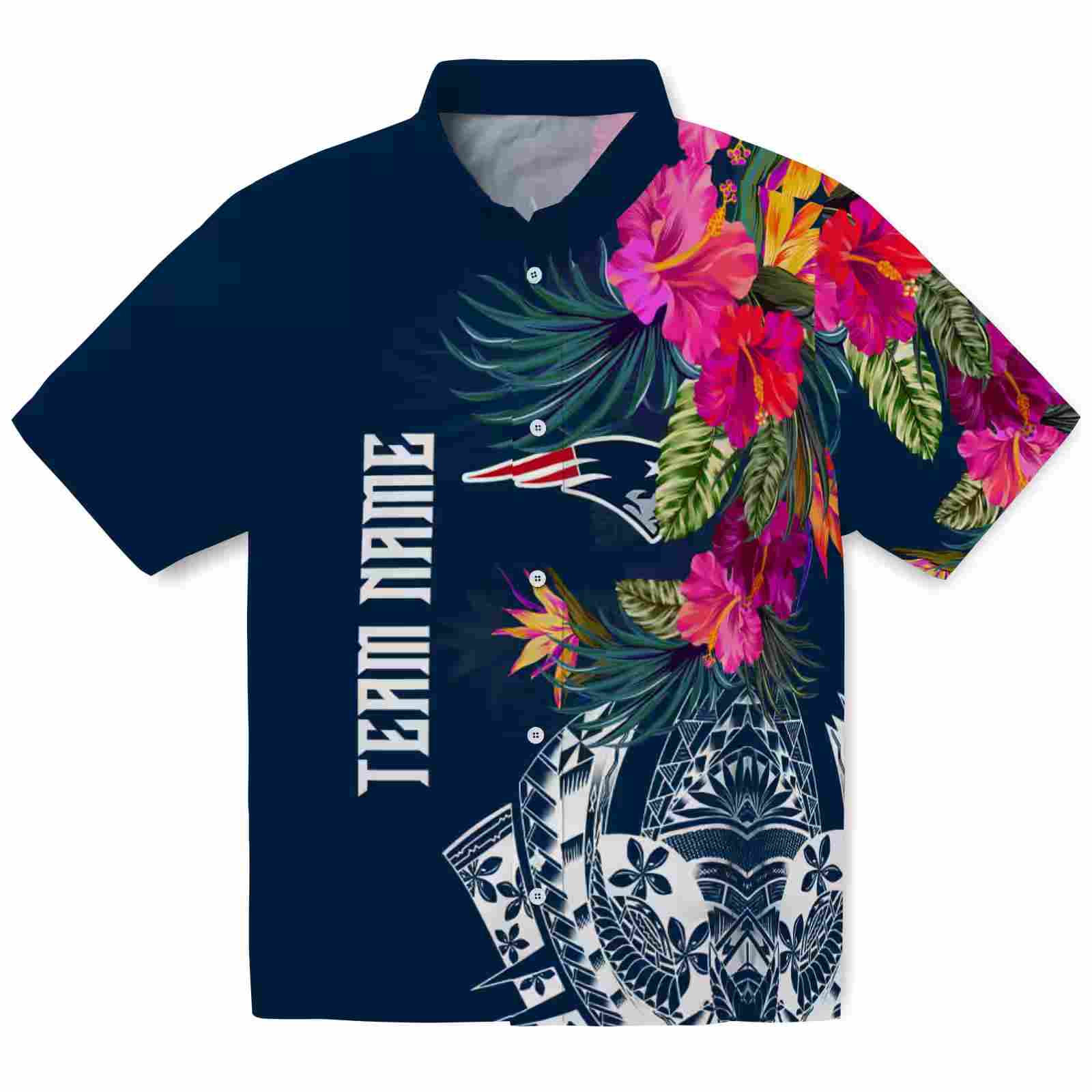 New England Patriots Floral Polynesian Blue Hawaiian Shirt