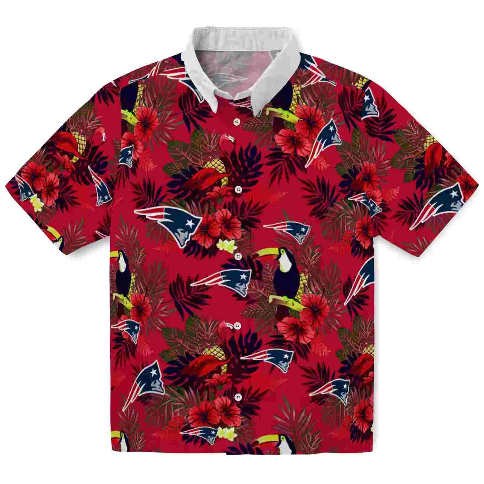 New England Patriots Floral Toucan Blue Red Hawaiian Shirt