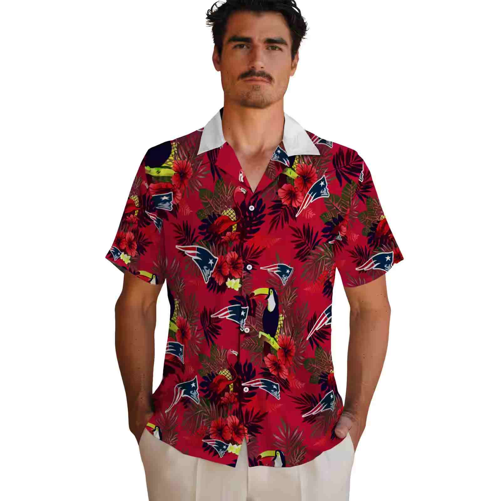 new england patriots floral toucan blue red hawaiian shirt fashion forward