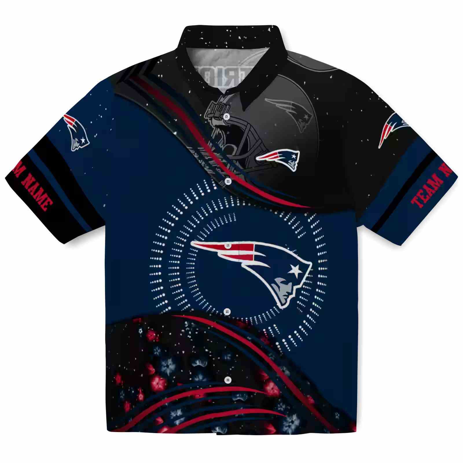 New England Patriots Football Wave Blue Black Hawaiian Shirt