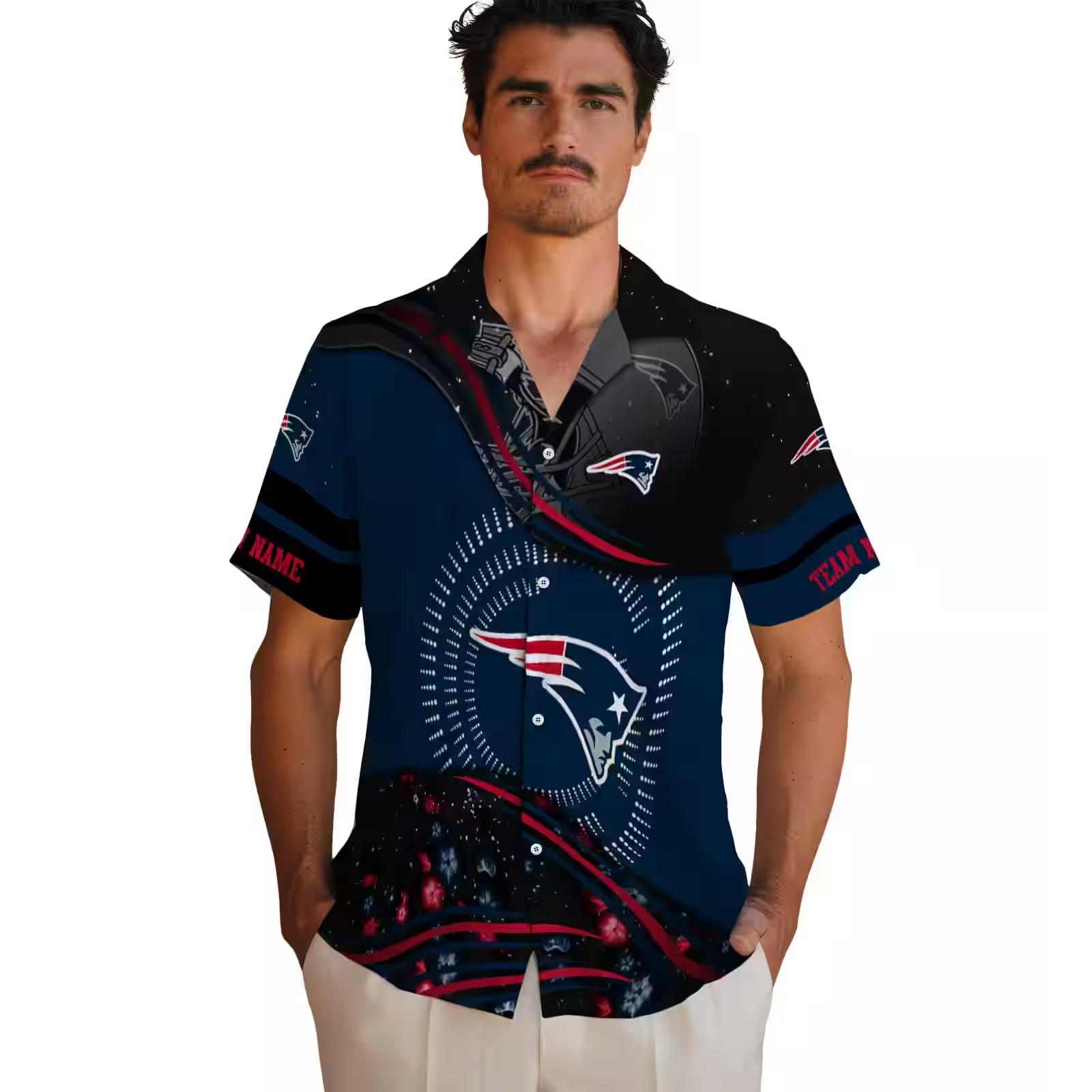 new england patriots football wave blue black hawaiian shirt fashion forward