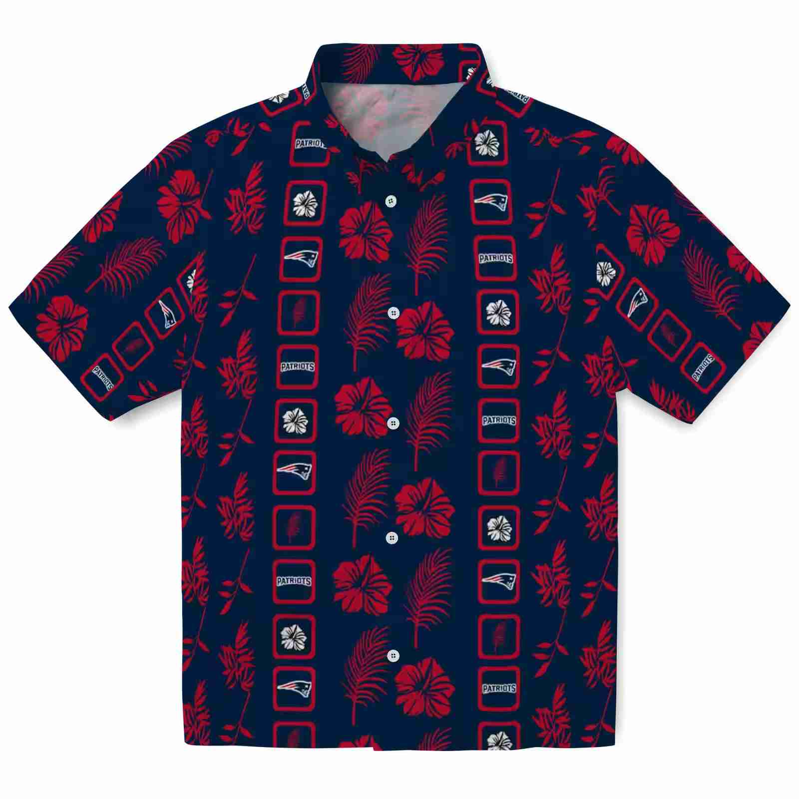 New England Patriots Framed Floral Blue Hawaiian Shirt