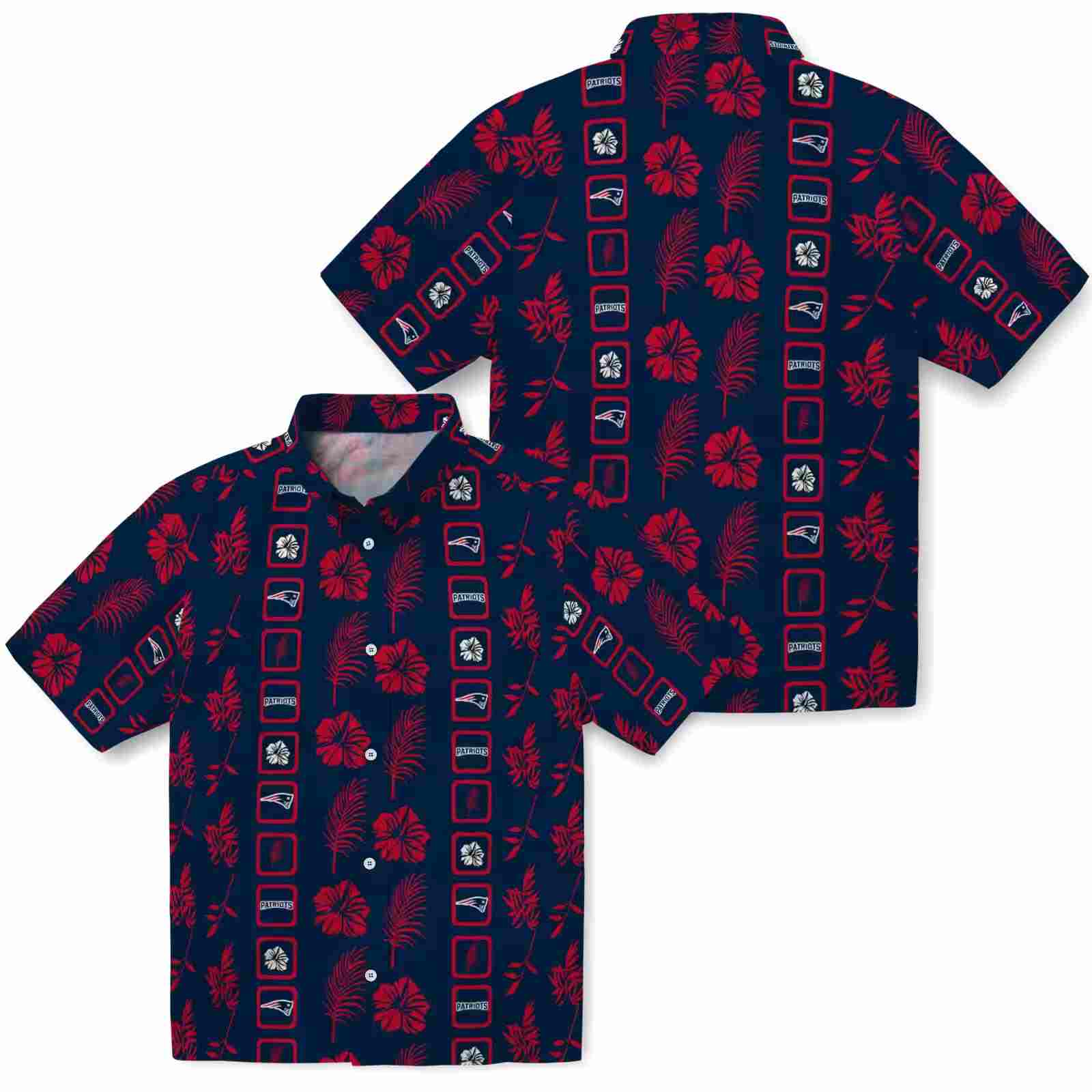 new england patriots framed floral blue hawaiian shirt high quality