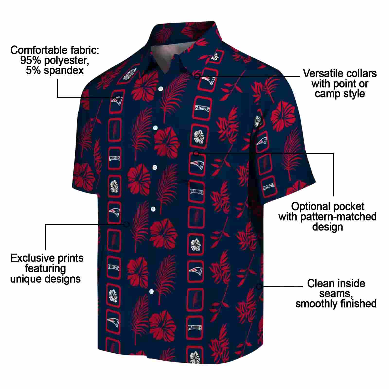 new england patriots framed floral blue hawaiian shirt new arrival