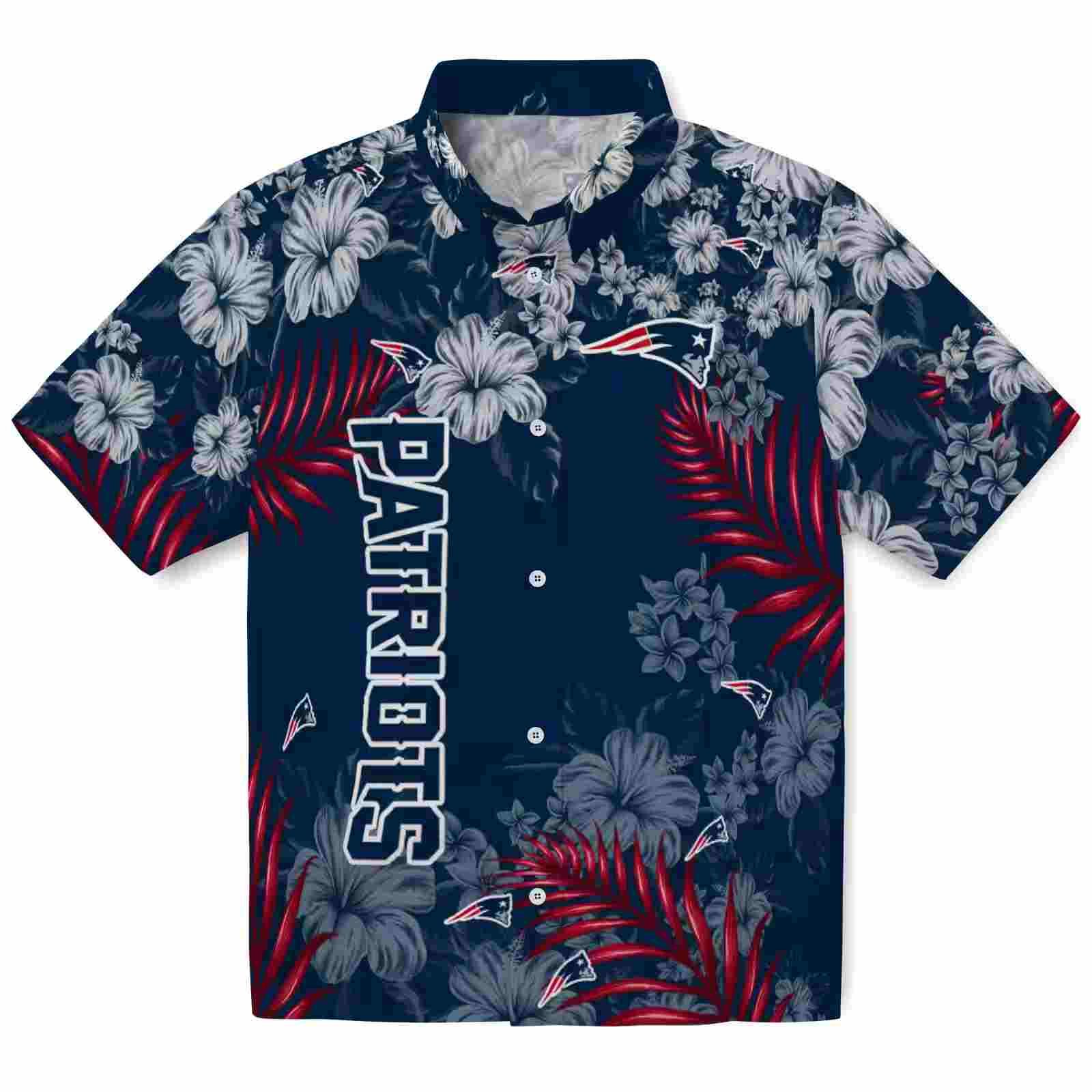 New England Patriots Hibiscus Print Blue Hawaiian Shirt