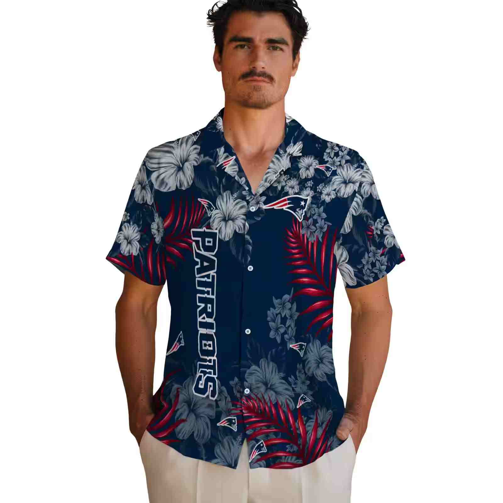 new england patriots hibiscus print blue hawaiian shirt fashion forward